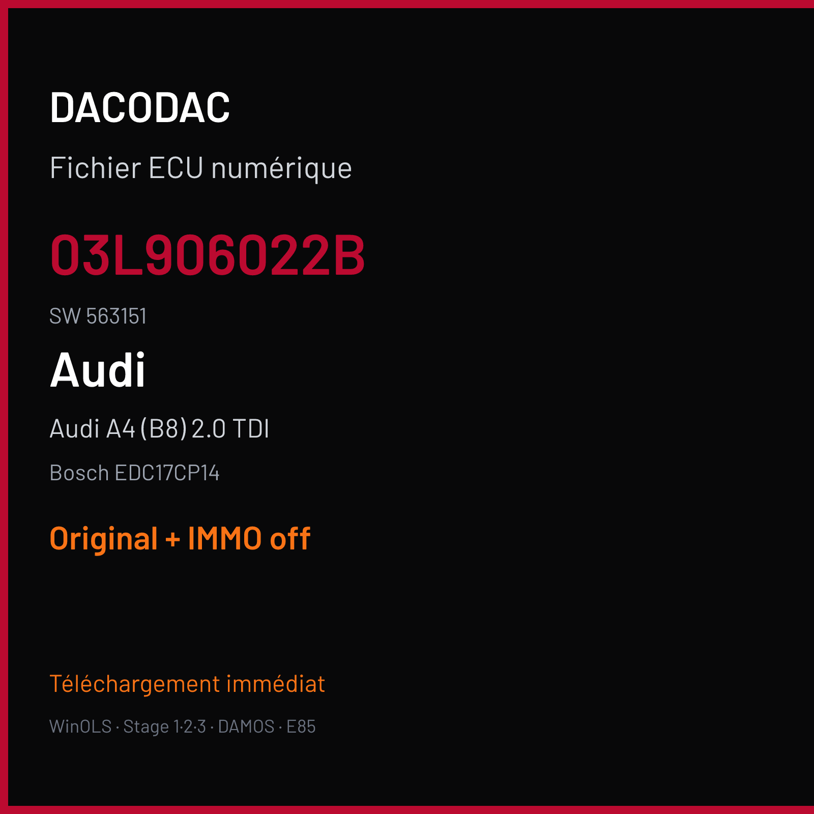 Audi A4 (B8) 2.0 TDI (2012) — Bosch EDC17CP14 — 03L906022B · 563151 — Original + IMMO off