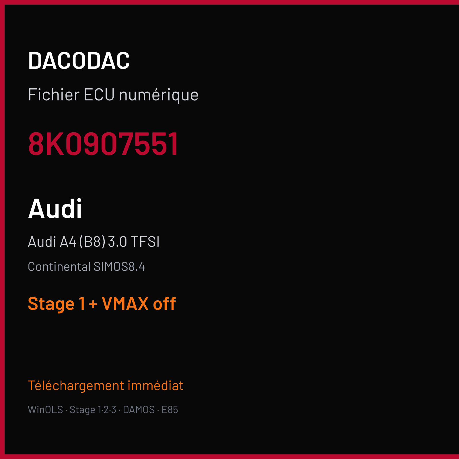 Audi A4 (B8) 3.0 TFSI (2008) — Continental SIMOS8.4 — 8K0907551 — Stage 1 + VMAX off