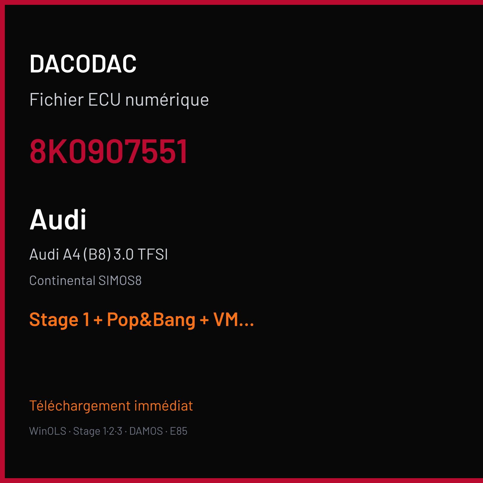 Audi A4 (B8) 3.0 TFSI (2015) — Continental SIMOS8 — 8K0907551 — Stage 1 + Pop&Bang + VMAX off