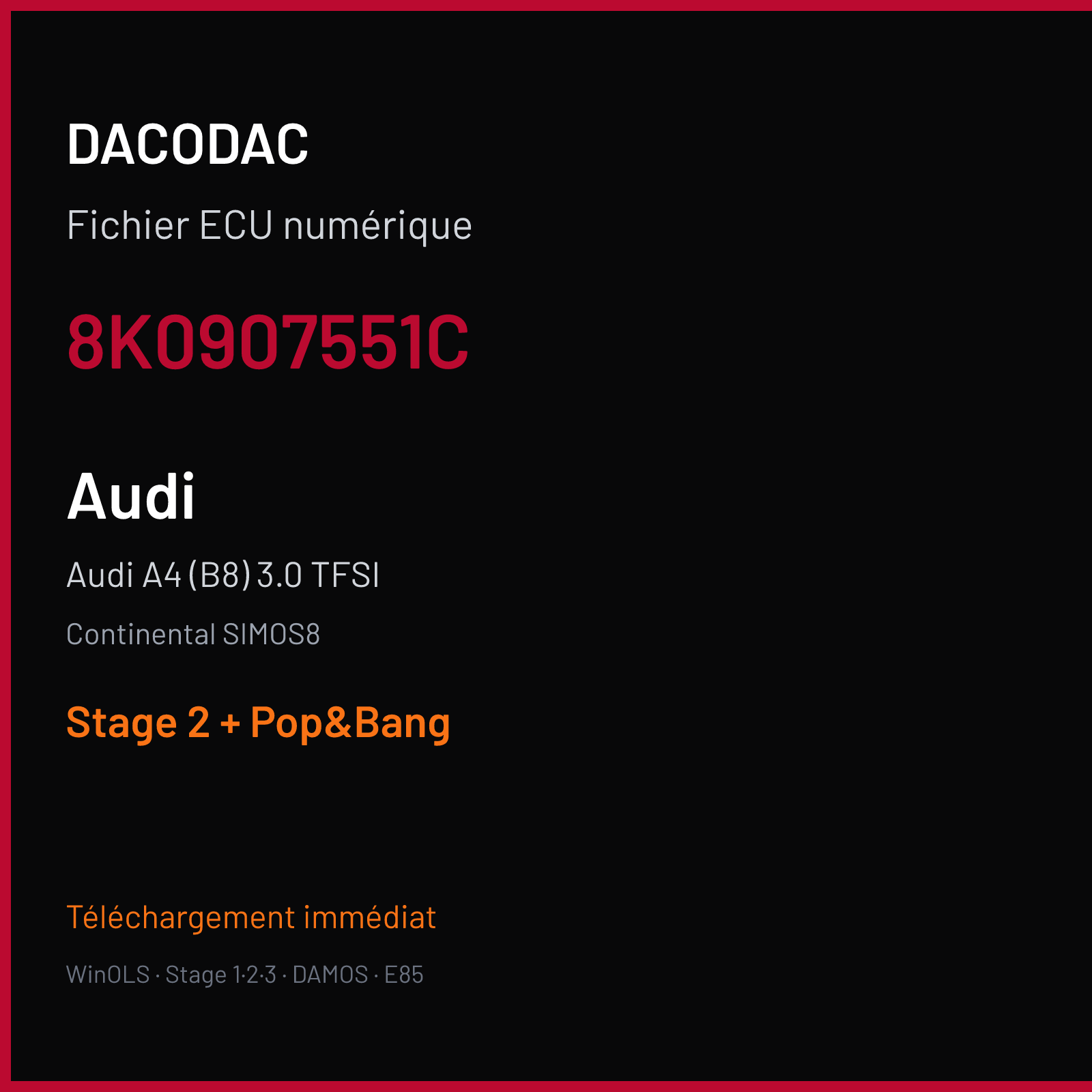 Audi A4 (B8) 3.0 TFSI (2010) — Continental SIMOS8 — 8K0907551C — Stage 2 + Pop&Bang