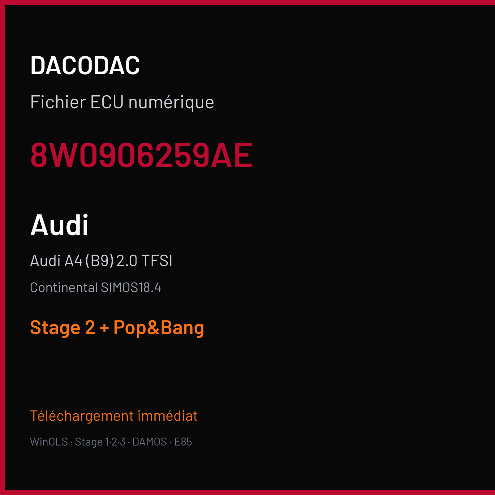 Audi A4 (B9) 2.0 TFSI (2020) — Continental SIMOS18.4 — 8W0906259AE — Stage 2 + Pop&Bang