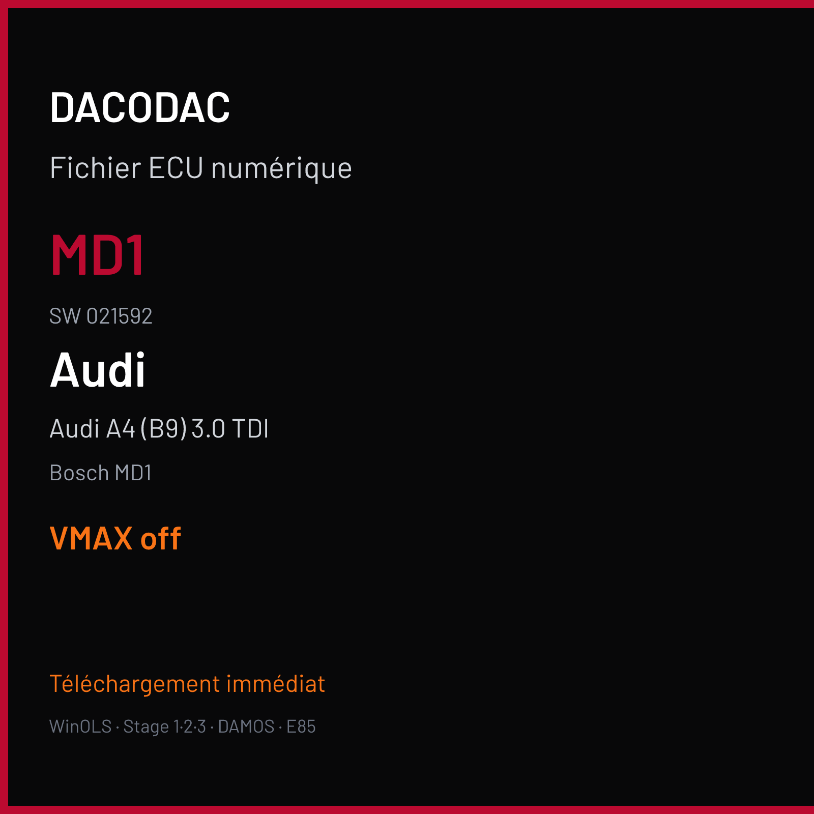 Audi A4 (B9) 3.0 TDI — Bosch MD1 — MD1 · 021592 — VMAX off