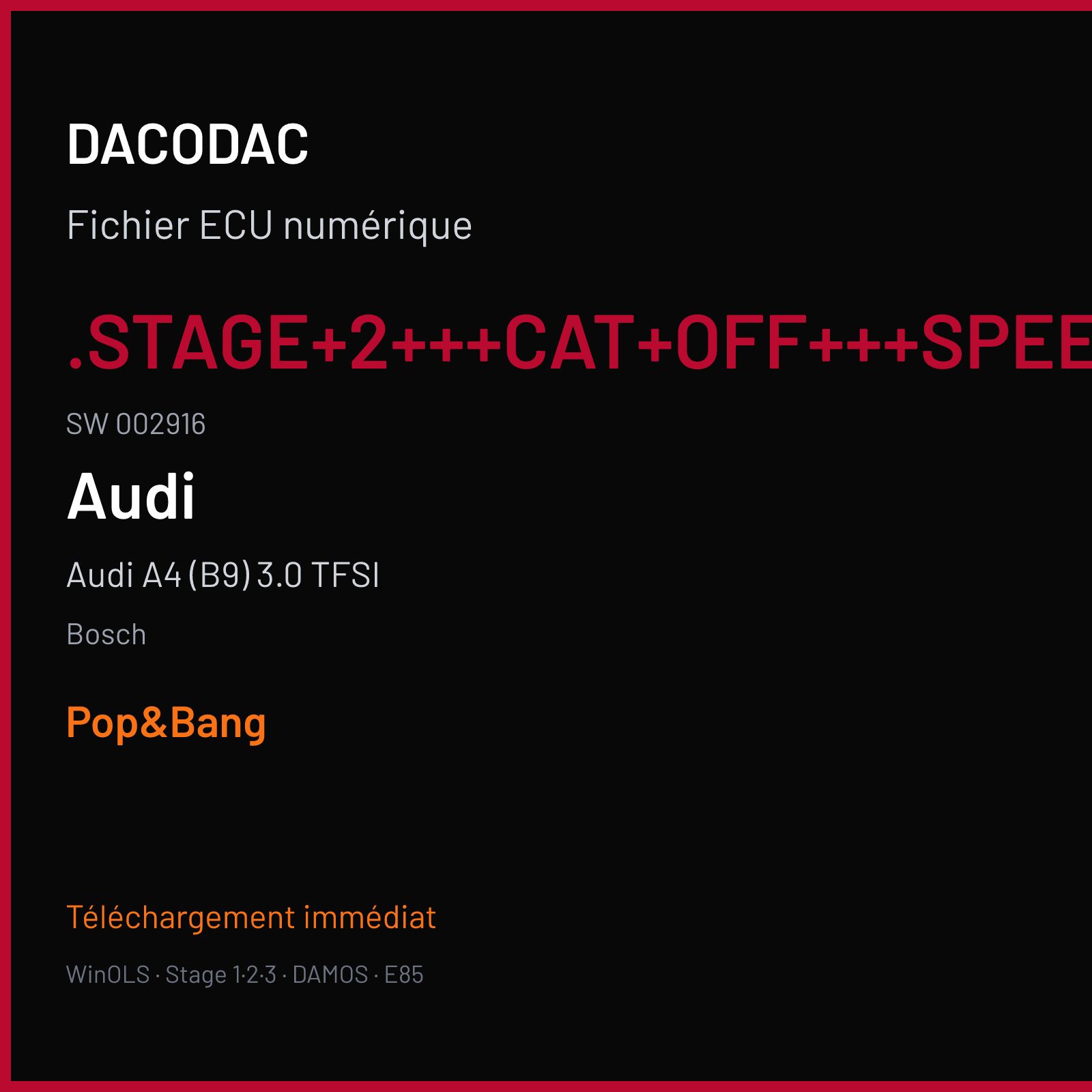 Audi A4 (B9) 3.0 TFSI — Bosch — .STAGE+2+++CAT+OFF+++SPEEDLIMITER+OFF+++POP+AND+BANG+ON+SPORT · 002916 — Pop&Bang