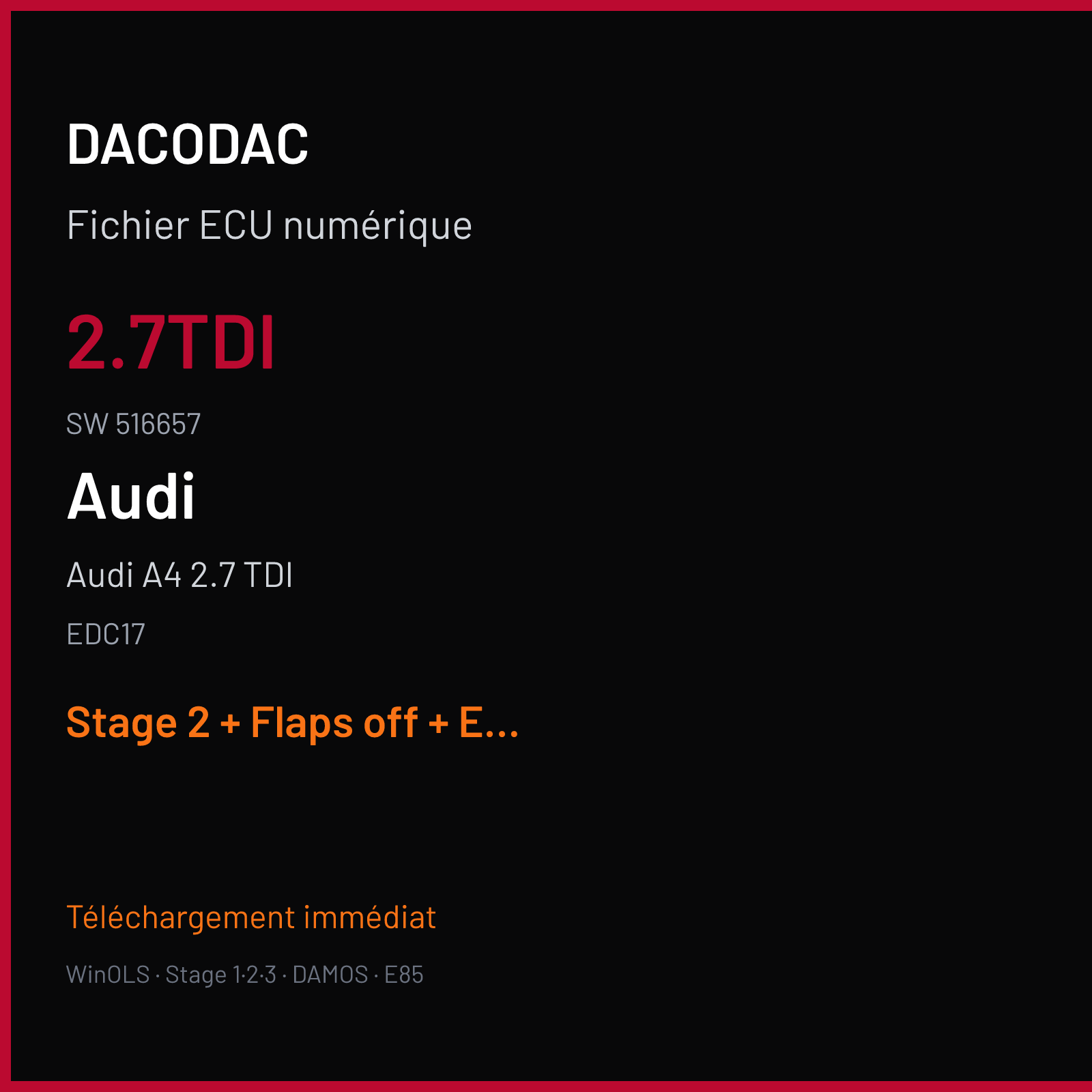 Audi A4 2.7 TDI (2009) — EDC17 — 2.7TDI · 516657 — Stage 2 + Flaps off + EGR off + VMAX off