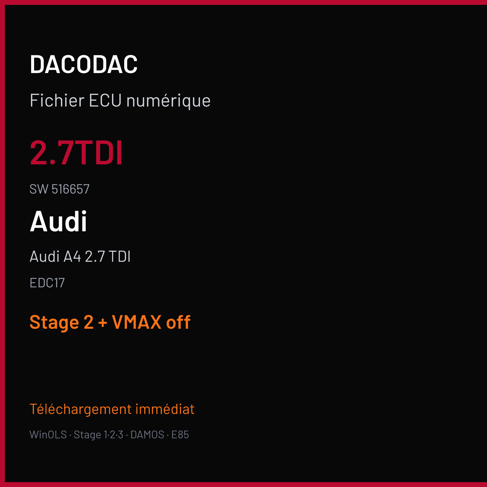 Audi A4 2.7 TDI (2009) — EDC17 — 2.7TDI · 516657 — Stage 2 + VMAX off