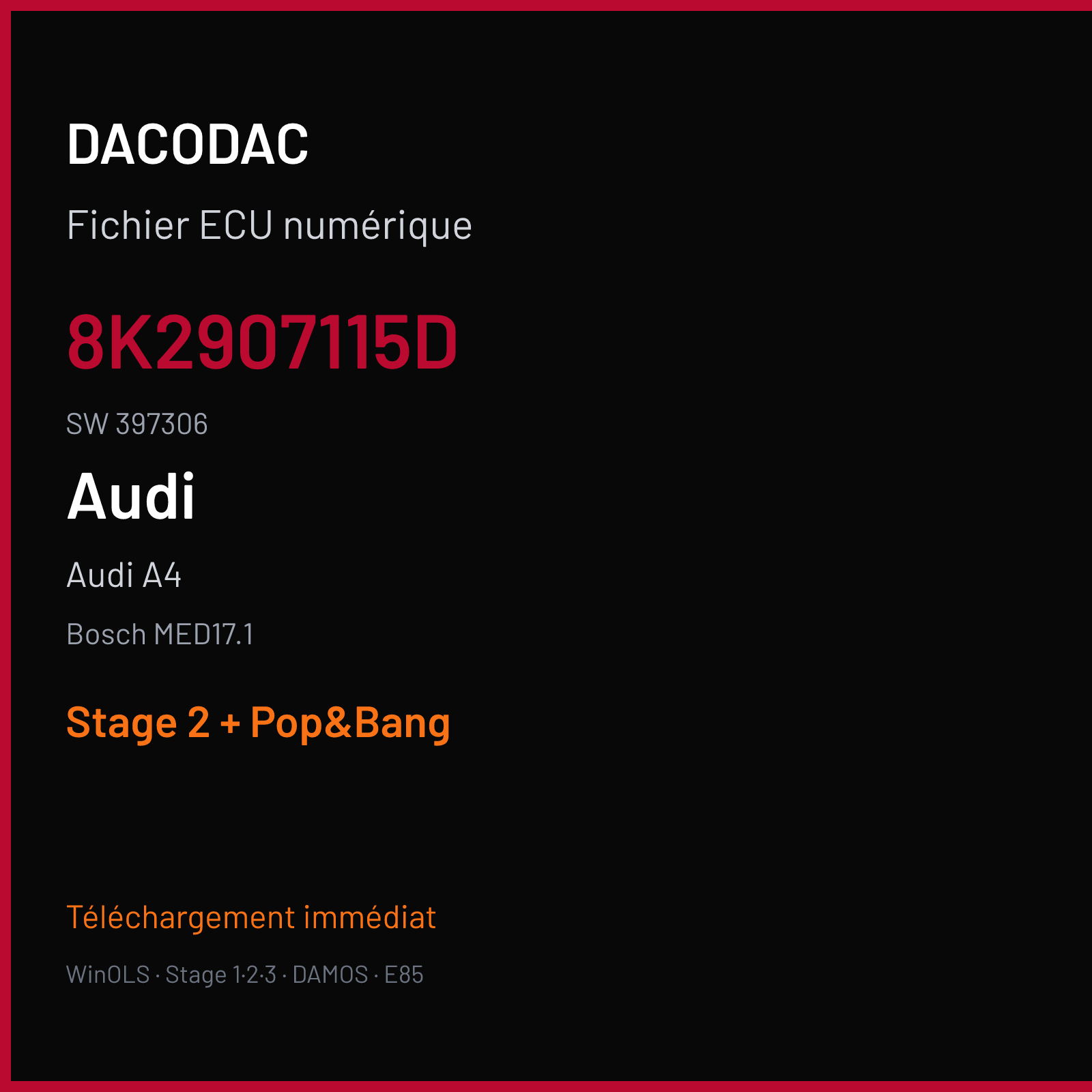 Audi A4 (2011) — Bosch MED17.1 — 8K2907115D · 397306 — Stage 2 + Pop&Bang