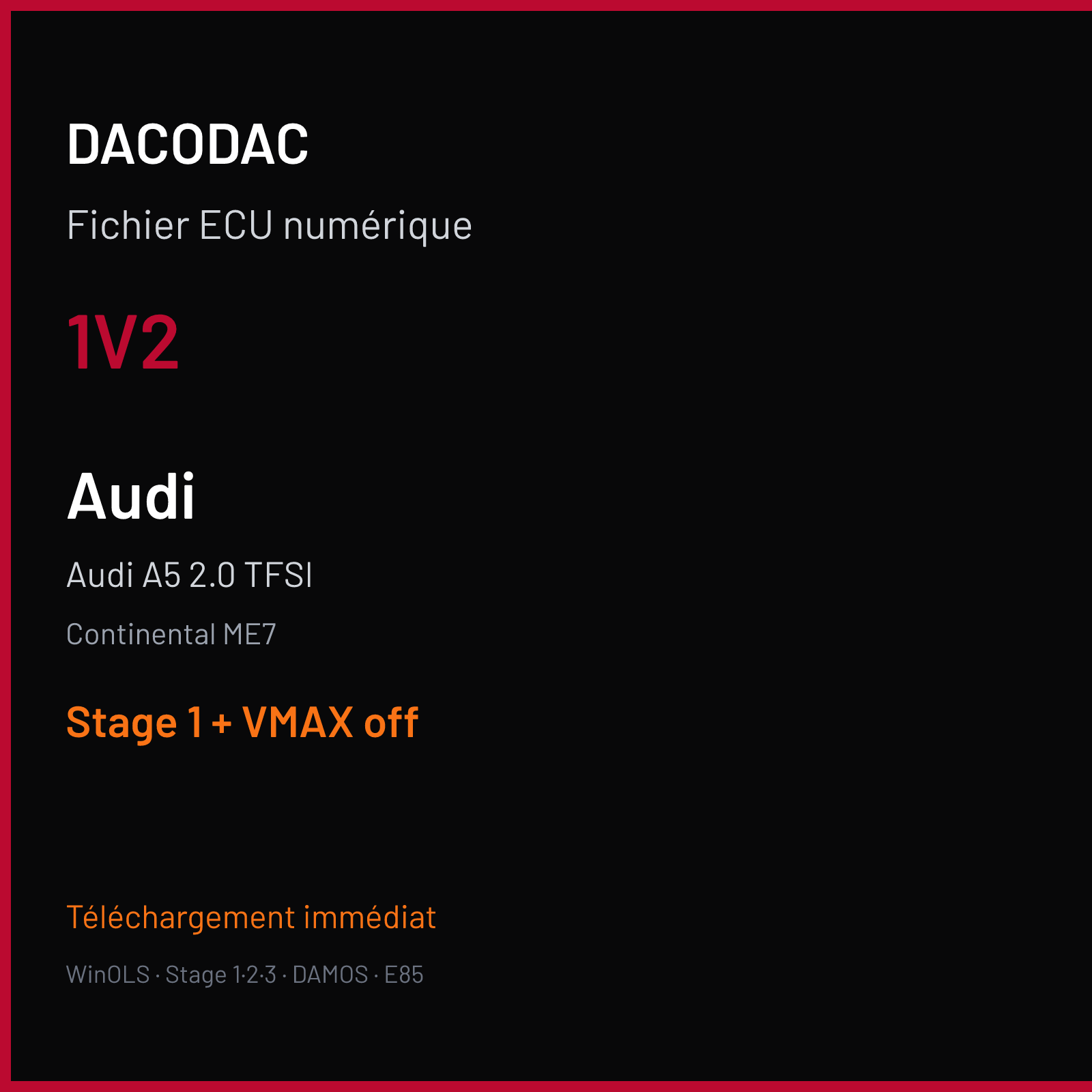 Audi A5 2.0 TFSI (2017) — Continental ME7 — 1V2 — Stage 1 + VMAX off