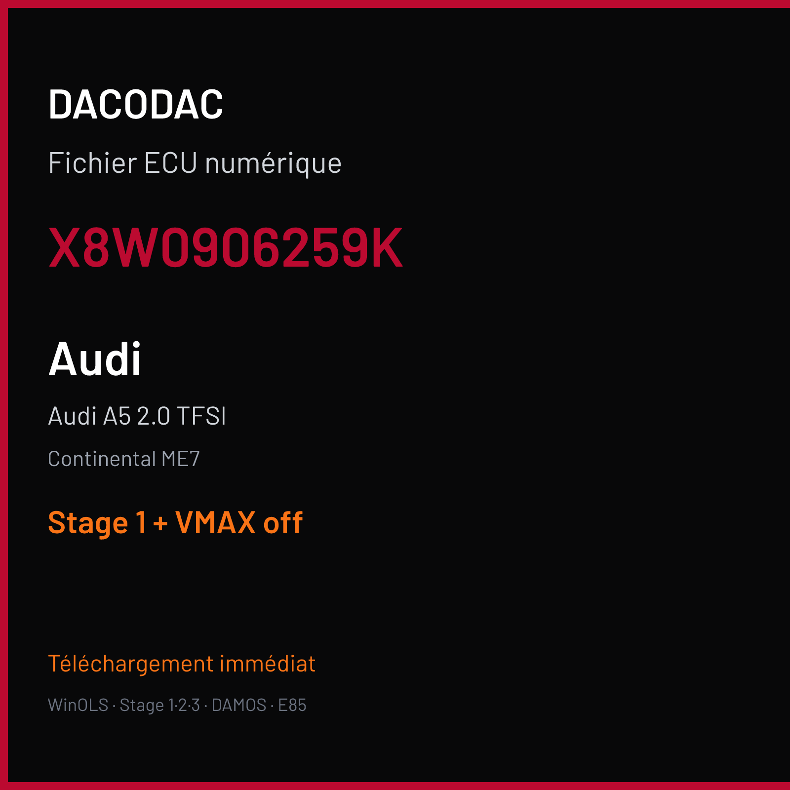Audi A5 2.0 TFSI (2017) — Continental ME7 — X8W0906259K — Stage 1 + VMAX off