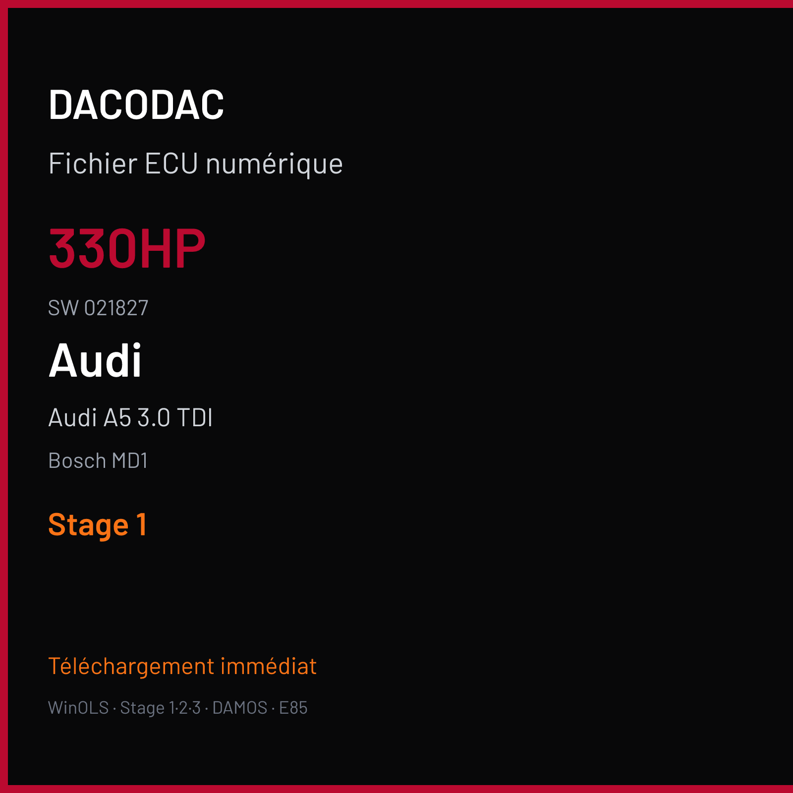 Audi A5 3.0 TDI — Bosch MD1 — 330HP · 021827 — Stage 1