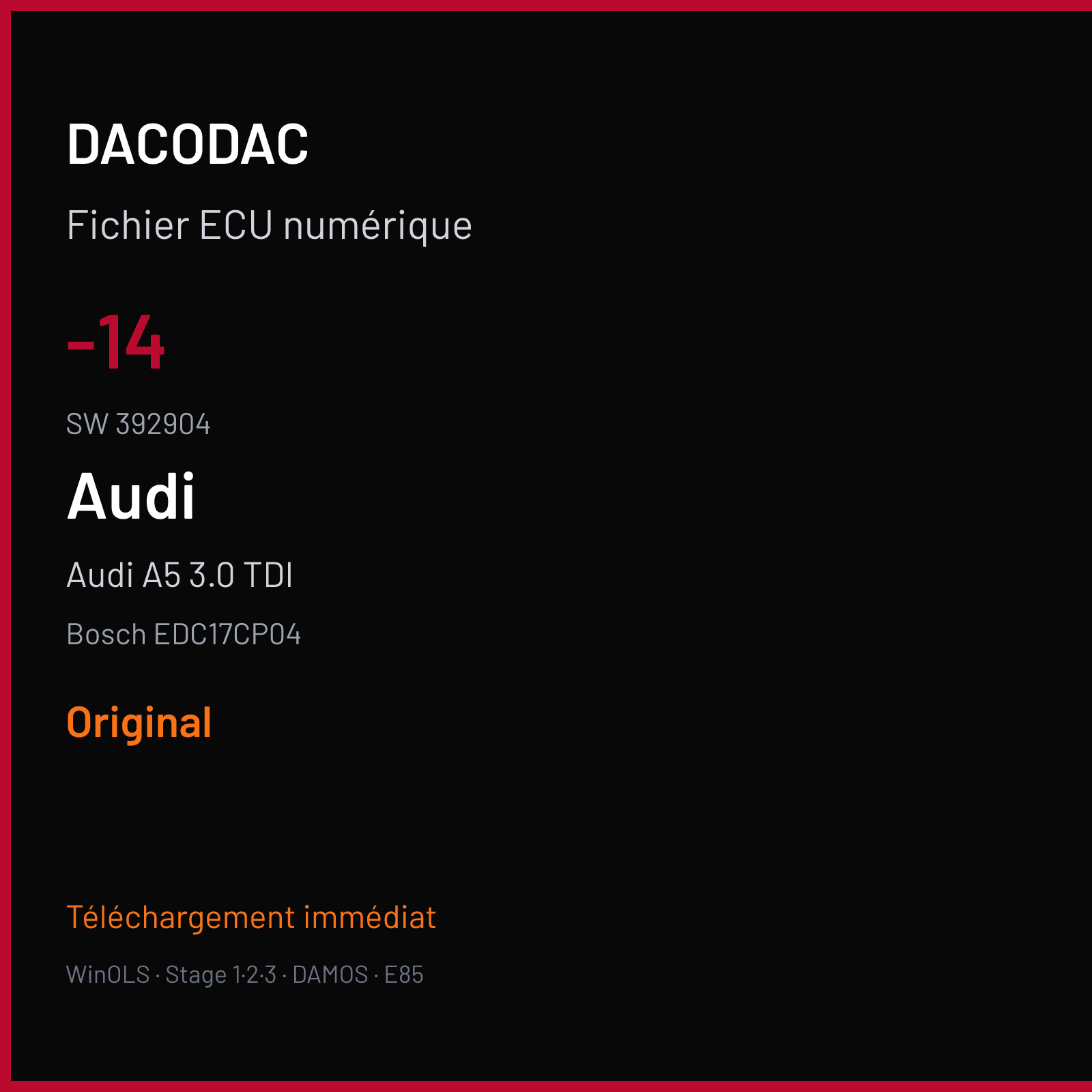 Audi A5 3.0 TDI (2008) — Bosch EDC17CP04 — -14 · 392904 — Original