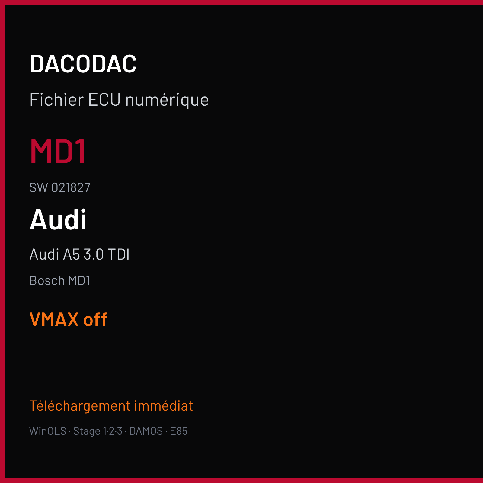Audi A5 3.0 TDI — Bosch MD1 — MD1 · 021827 — VMAX off