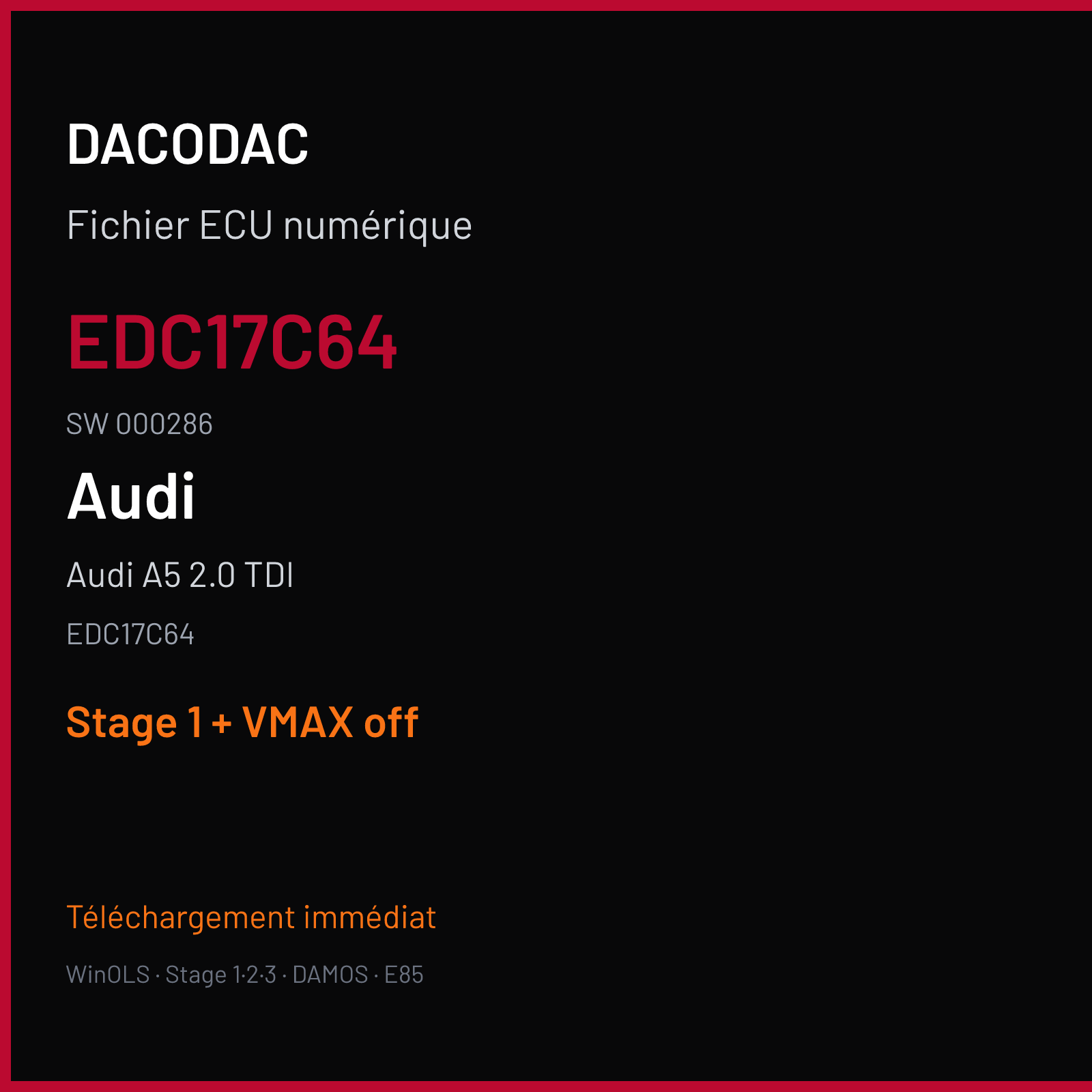 Audi A5 2.0 TDI (2016) — EDC17C64 — EDC17C64 · 000286 — Stage 1 + VMAX off