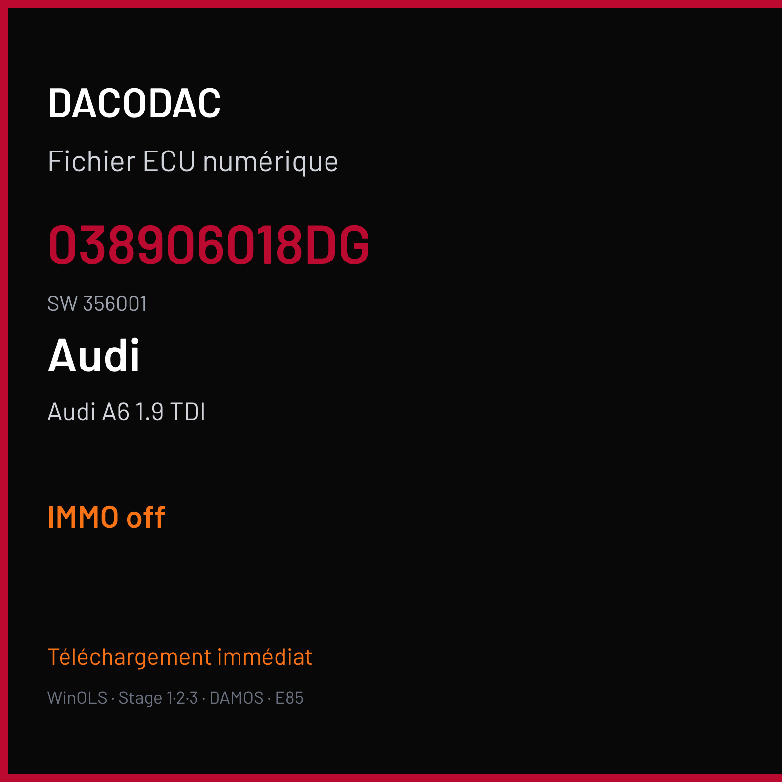 Audi A6 1.9 TDI — 038906018DG · 356001 — IMMO off