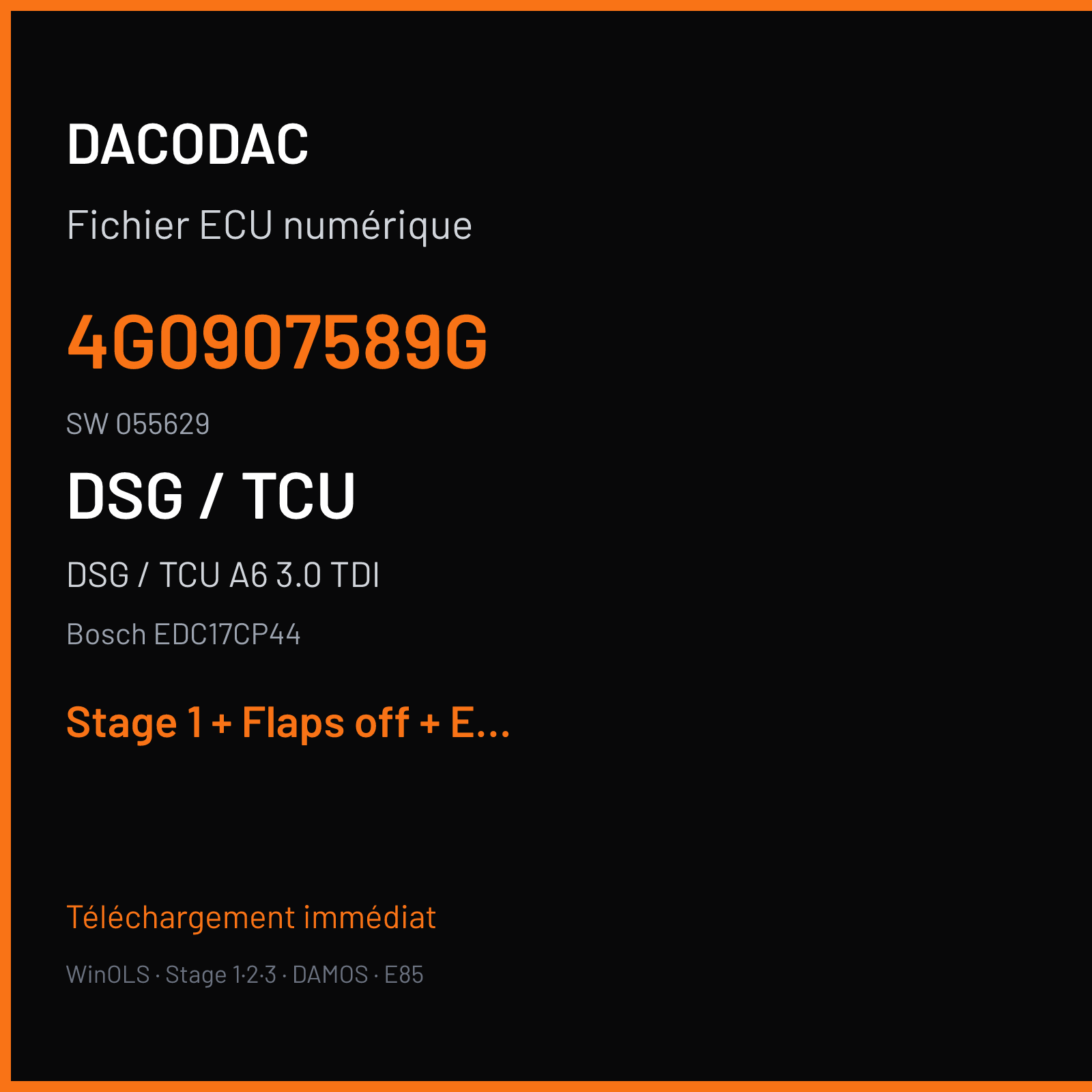 DSG / TCU A6 3.0 TDI (2013) — Bosch EDC17CP44 — 4G0907589G · 055629 — Stage 1 + Flaps off + EGR off + VMAX off