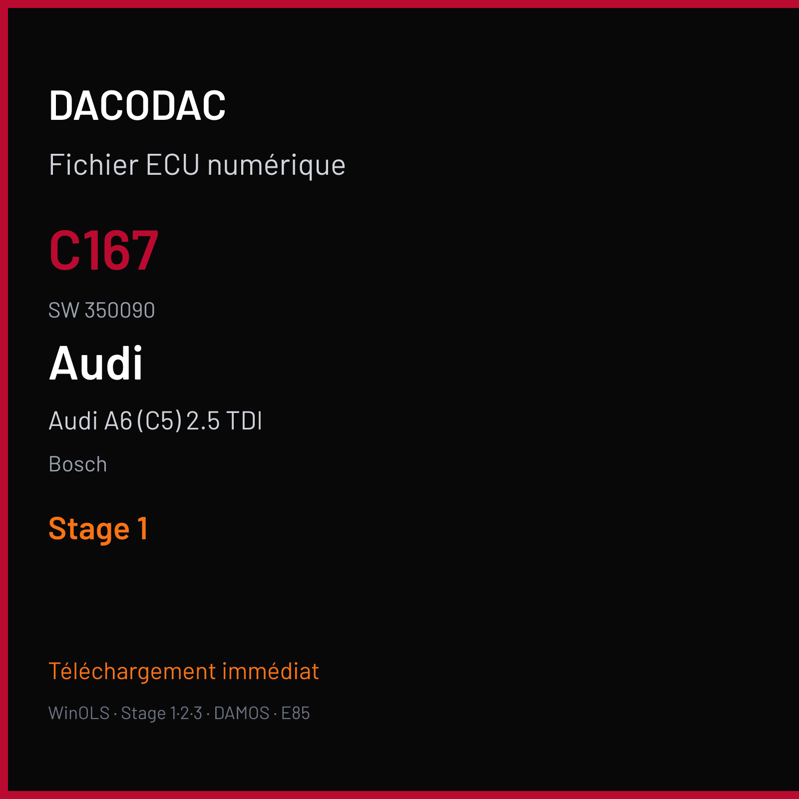 Audi A6 (C5) 2.5 TDI (1999) — Bosch — C167 · 350090 — Stage 1