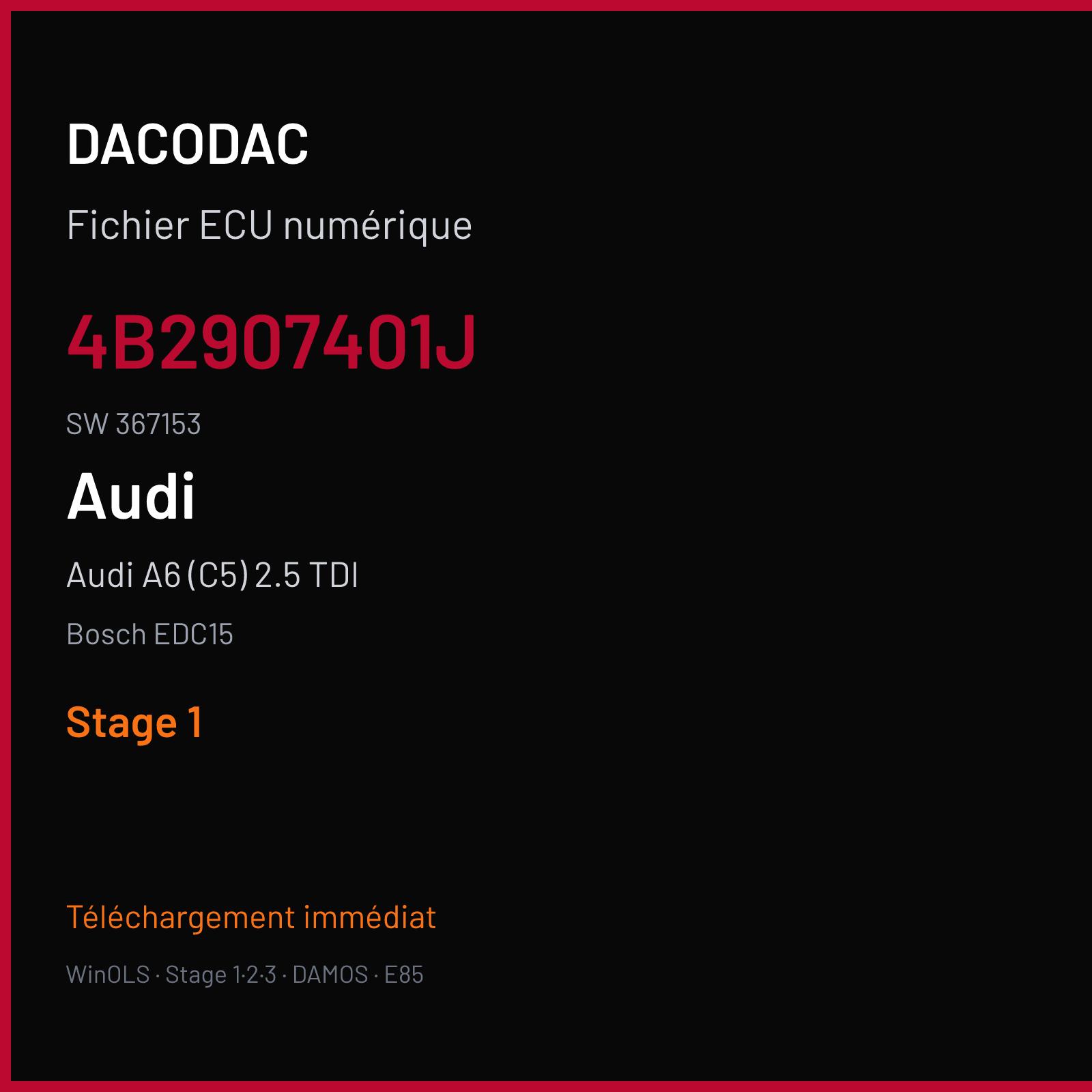 Audi A6 (C5) 2.5 TDI (2004) — Bosch EDC15 — 4B2907401J · 367153 — Stage 1