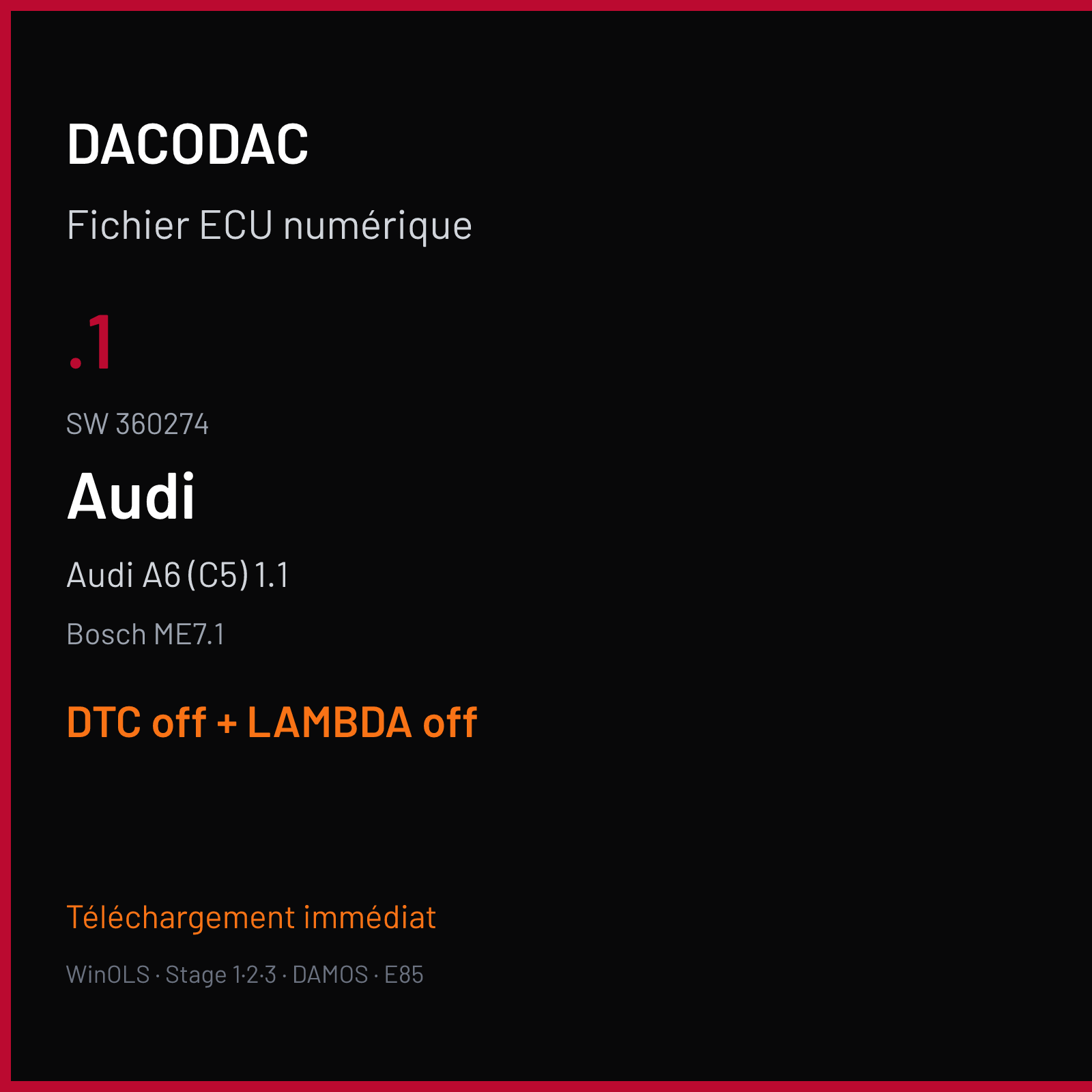 Audi A6 (C5) 1.1 — Bosch ME7.1 — .1 · 360274 — DTC off + LAMBDA off