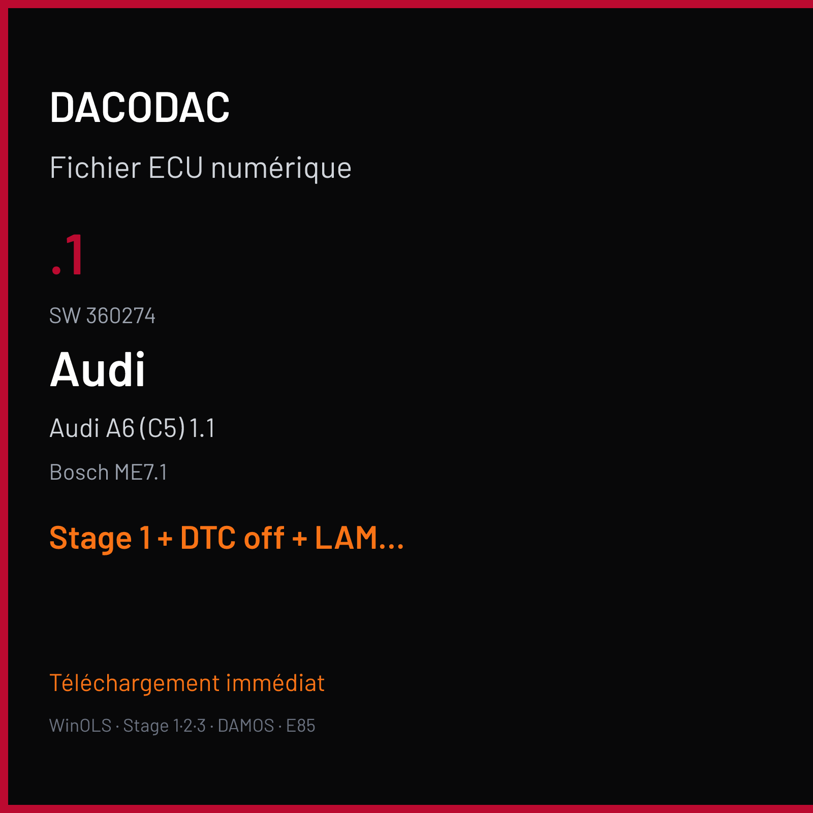 Audi A6 (C5) 1.1 — Bosch ME7.1 — .1 · 360274 — Stage 1 + DTC off + LAMBDA off