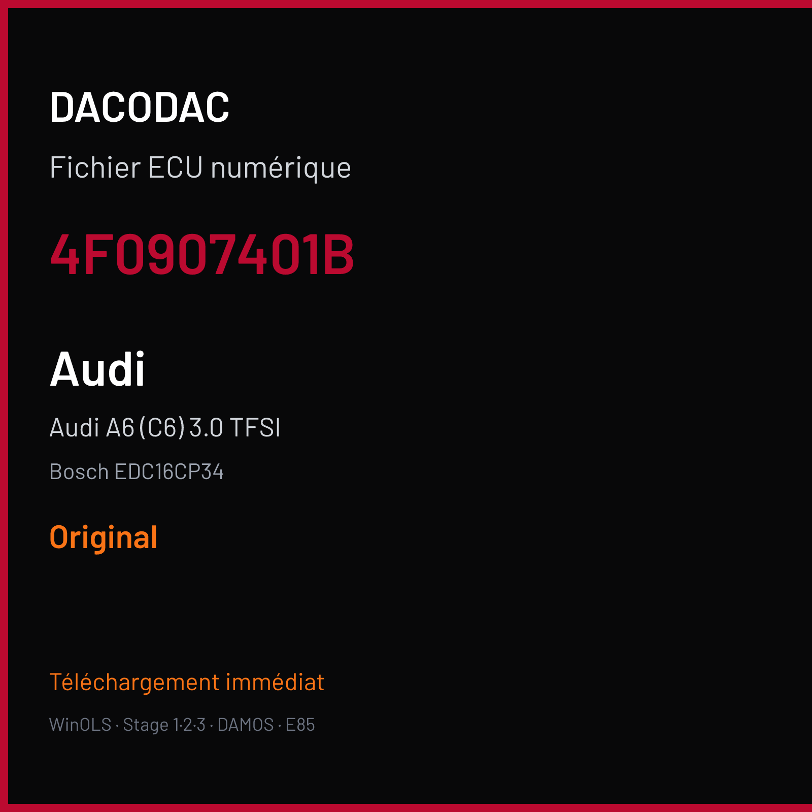 Audi A6 (C6) 3.0 TFSI (2005) — Bosch EDC16CP34 — 4F0907401B — Original