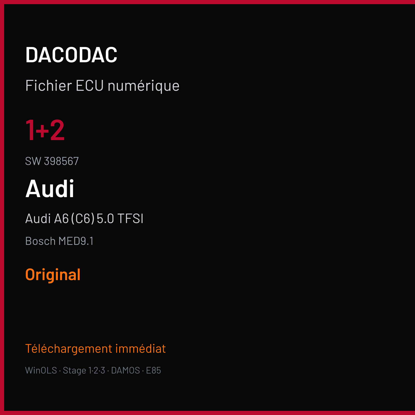 Audi A6 (C6) 5.0 TFSI (2009) — Bosch MED9.1 — 1+2 · 398567 — Original
