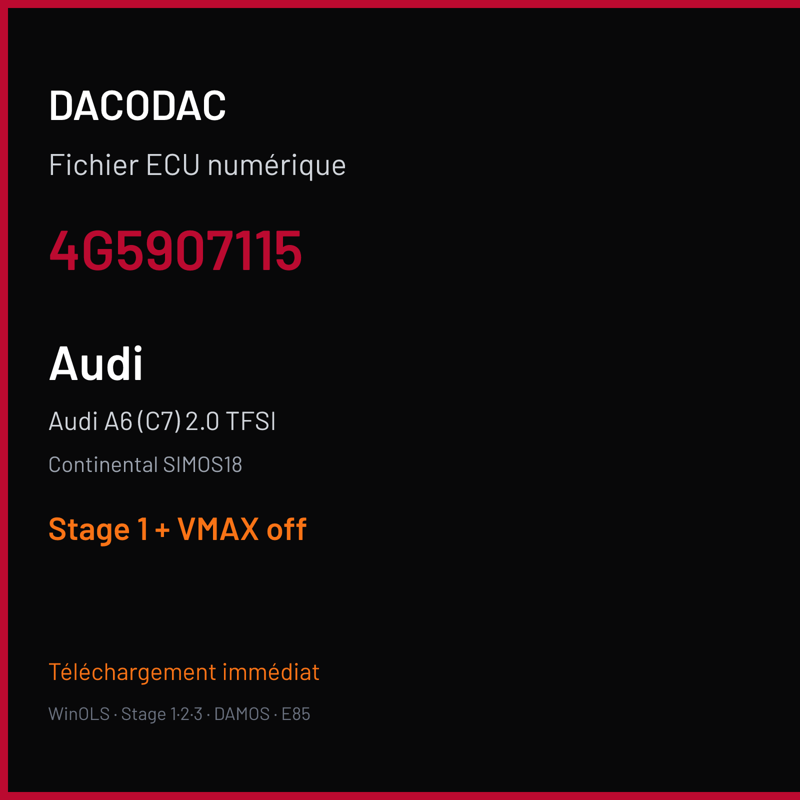 Audi A6 (C7) 2.0 TFSI (2011) — Continental SIMOS18 — 4G5907115 — Stage 1 + VMAX off
