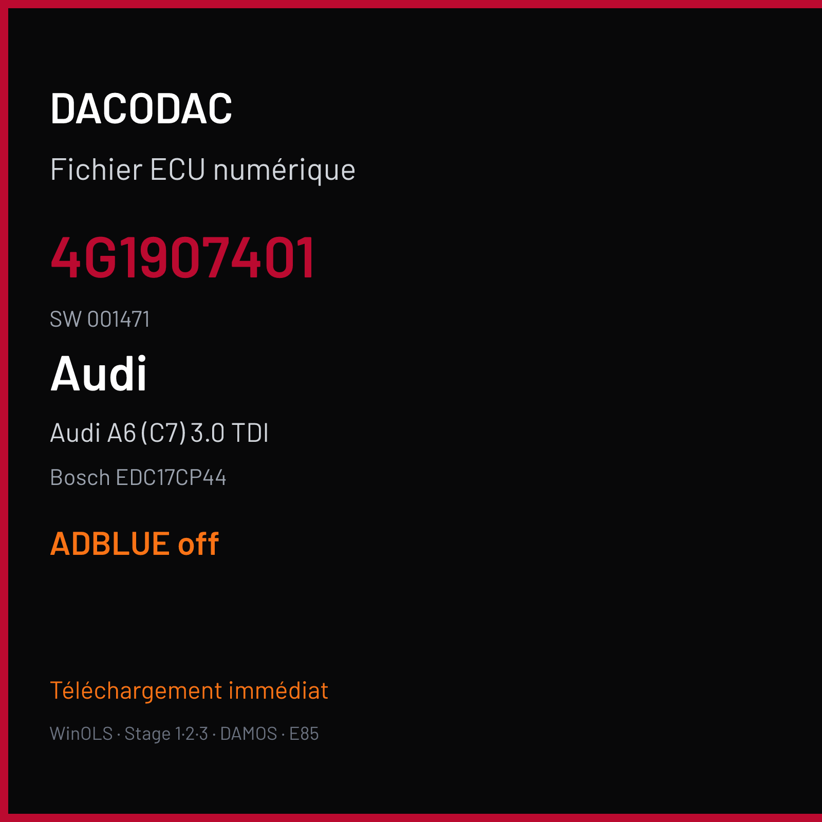 Audi A6 (C7) 3.0 TDI (2015) — Bosch EDC17CP44 — 4G1907401 · 001471 — ADBLUE off