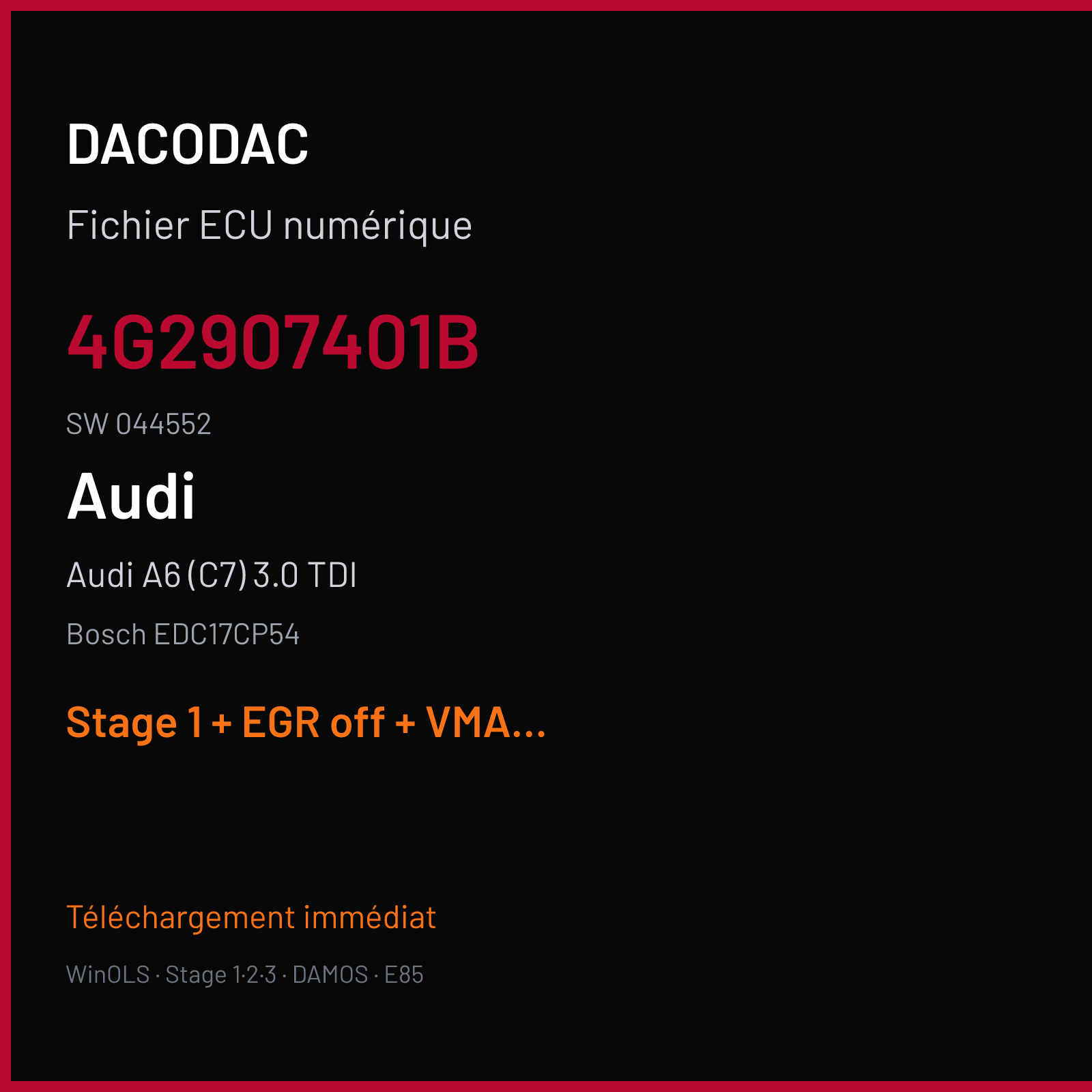 Audi A6 (C7) 3.0 TDI — Bosch EDC17CP54 — 4G2907401B · 044552 — Stage 1 + EGR off + VMAX off
