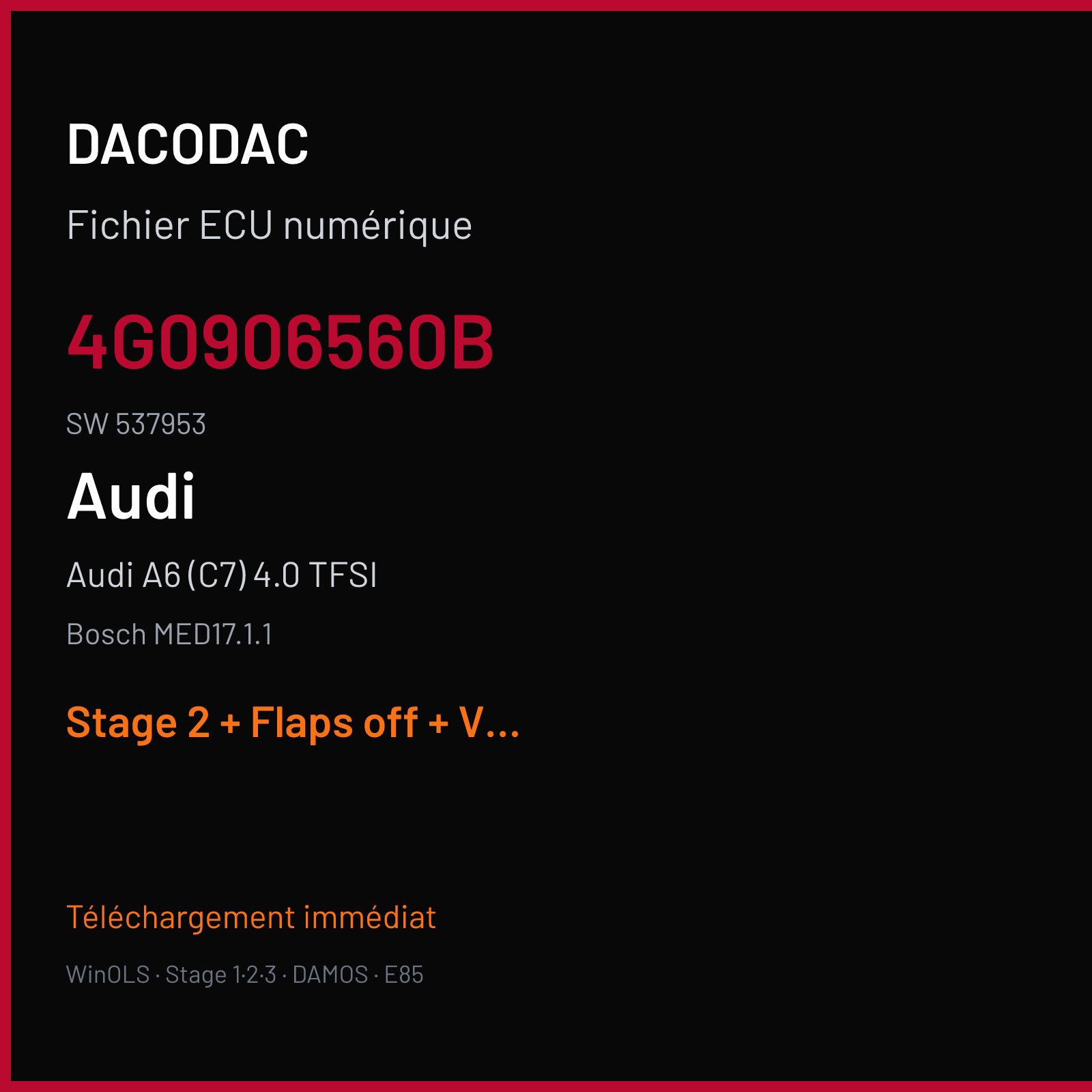 Audi A6 (C7) 4.0 TFSI (2014) — Bosch MED17.1.1 — 4G0906560B · 537953 — Stage 2 + Flaps off + VMAX off