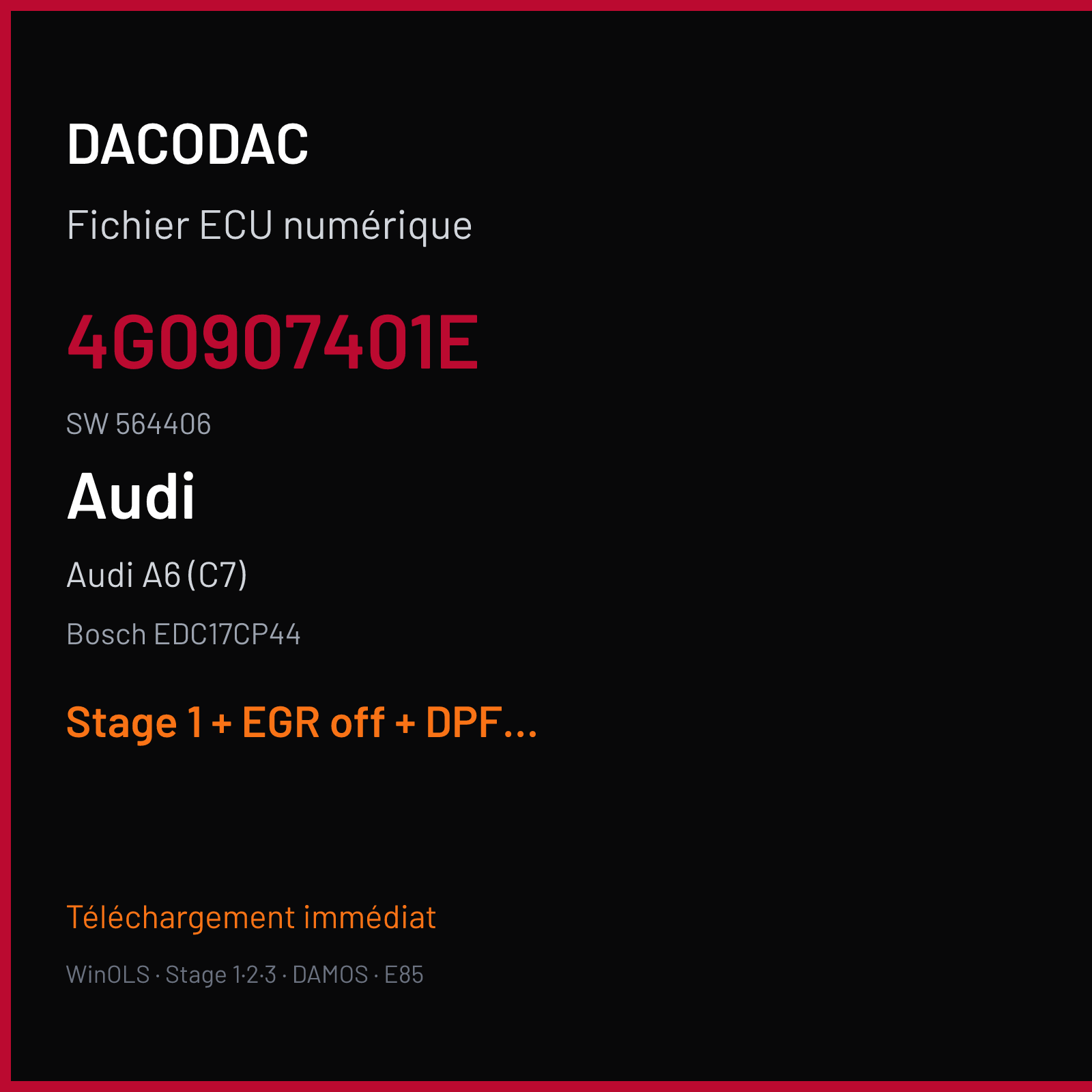 Audi A6 (C7) (2013) — Bosch EDC17CP44 — 4G0907401E · 564406 — Stage 1 + EGR off + DPF off + ADBLUE off + DTC off