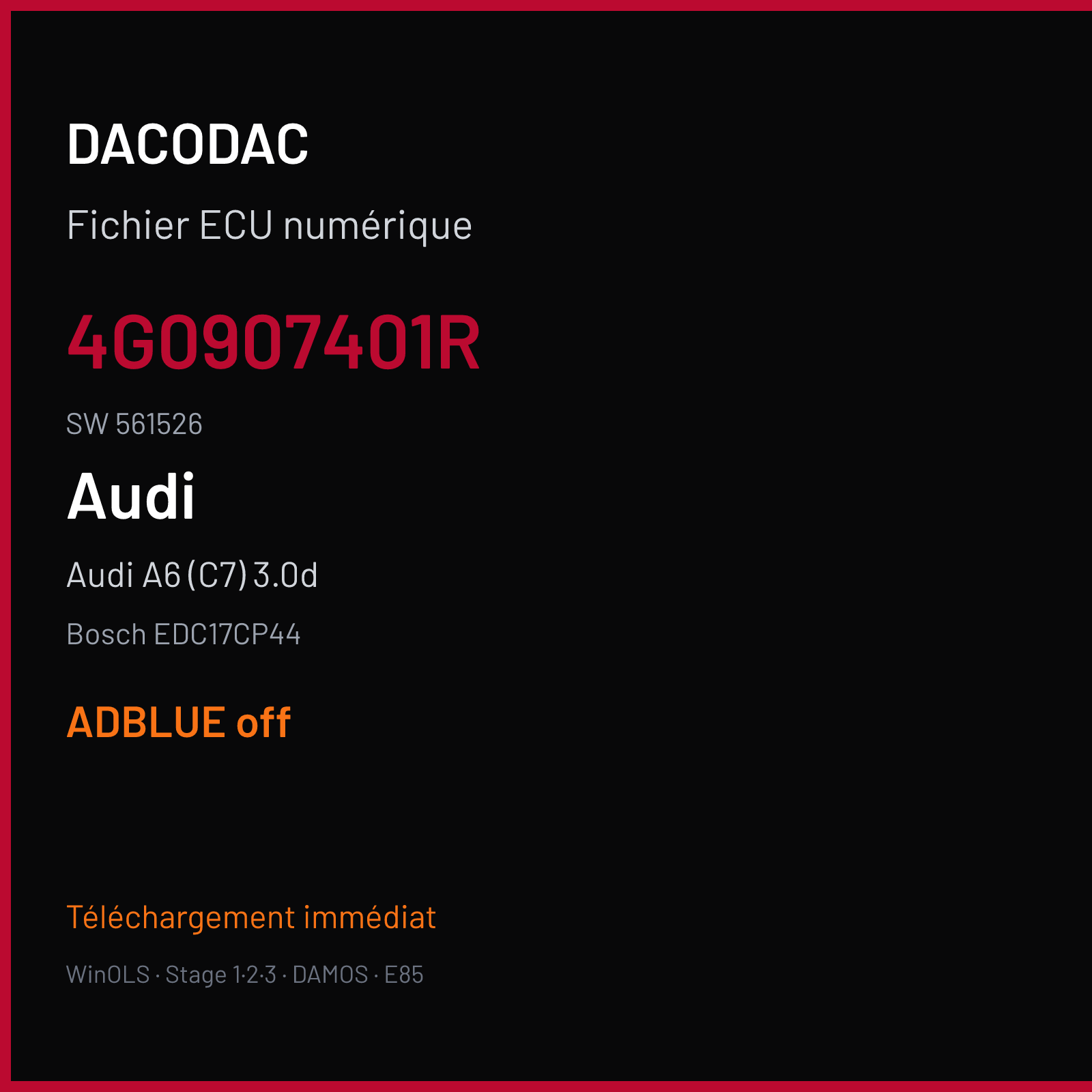 Audi A6 (C7) 3.0d (2014) — Bosch EDC17CP44 — 4G0907401R · 561526 — ADBLUE off