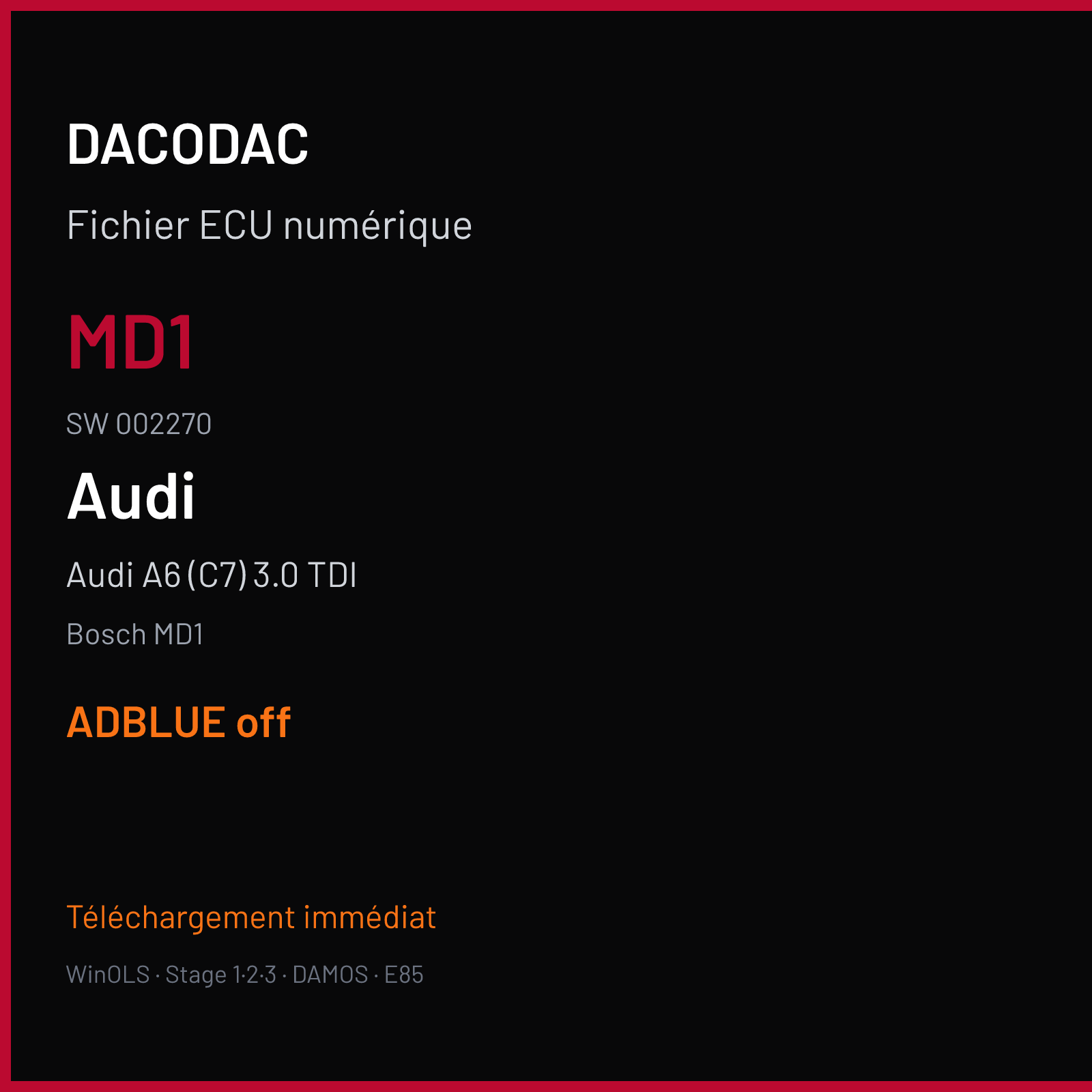 Audi A6 (C7) 3.0 TDI (2017) — Bosch MD1 — MD1 · 002270 — ADBLUE off