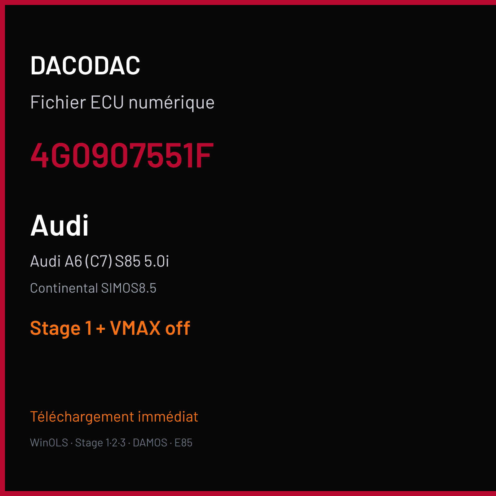Audi A6 (C7) S85 5.0i (2010) — Continental SIMOS8.5 — 4G0907551F — Stage 1 + VMAX off