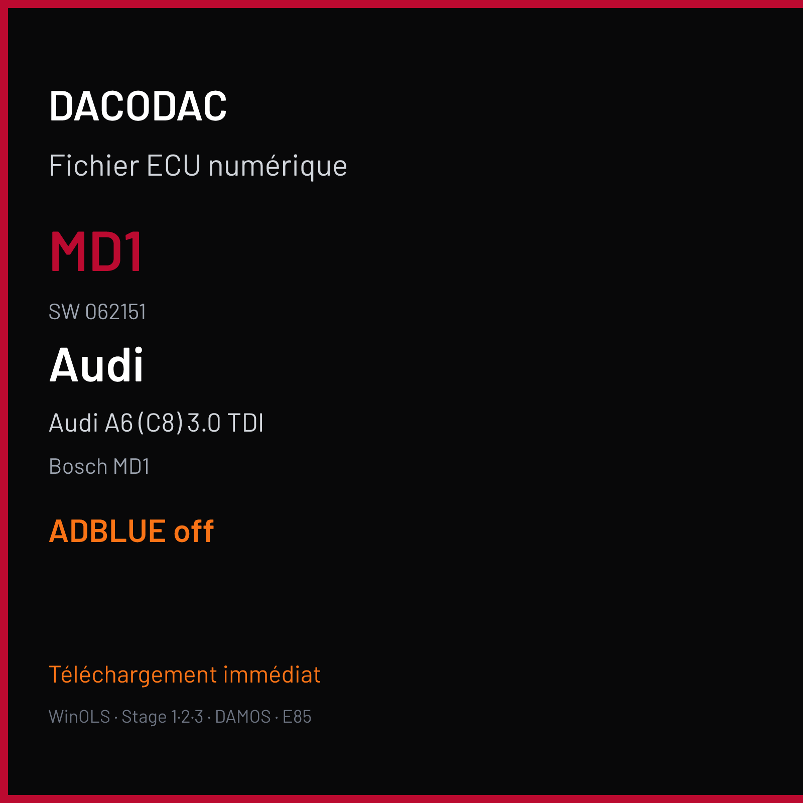 Audi A6 (C8) 3.0 TDI (2018) — Bosch MD1 — MD1 · 062151 — ADBLUE off