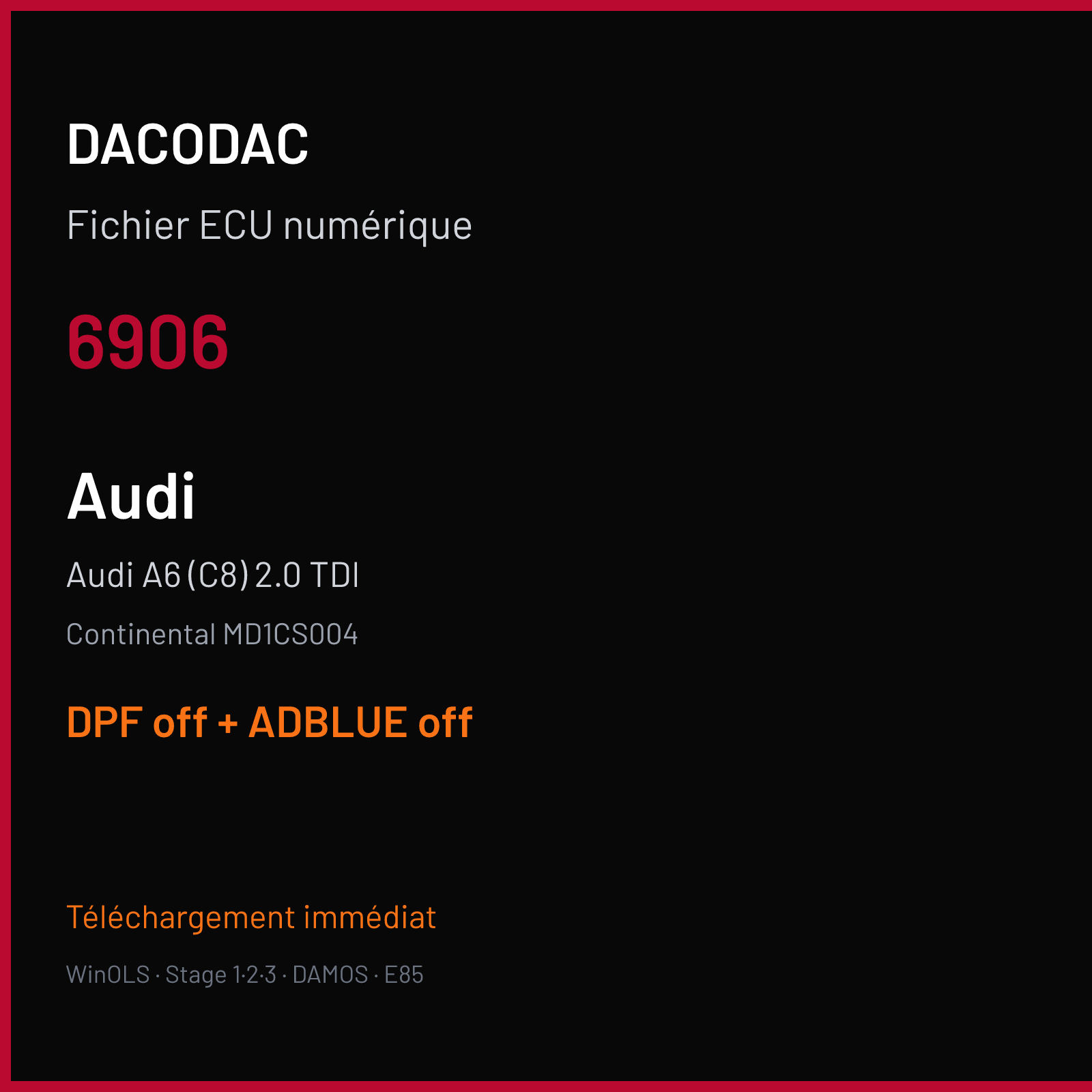 Audi A6 (C8) 2.0 TDI (2019) — Continental MD1CS004 — 6906 — DPF off + ADBLUE off
