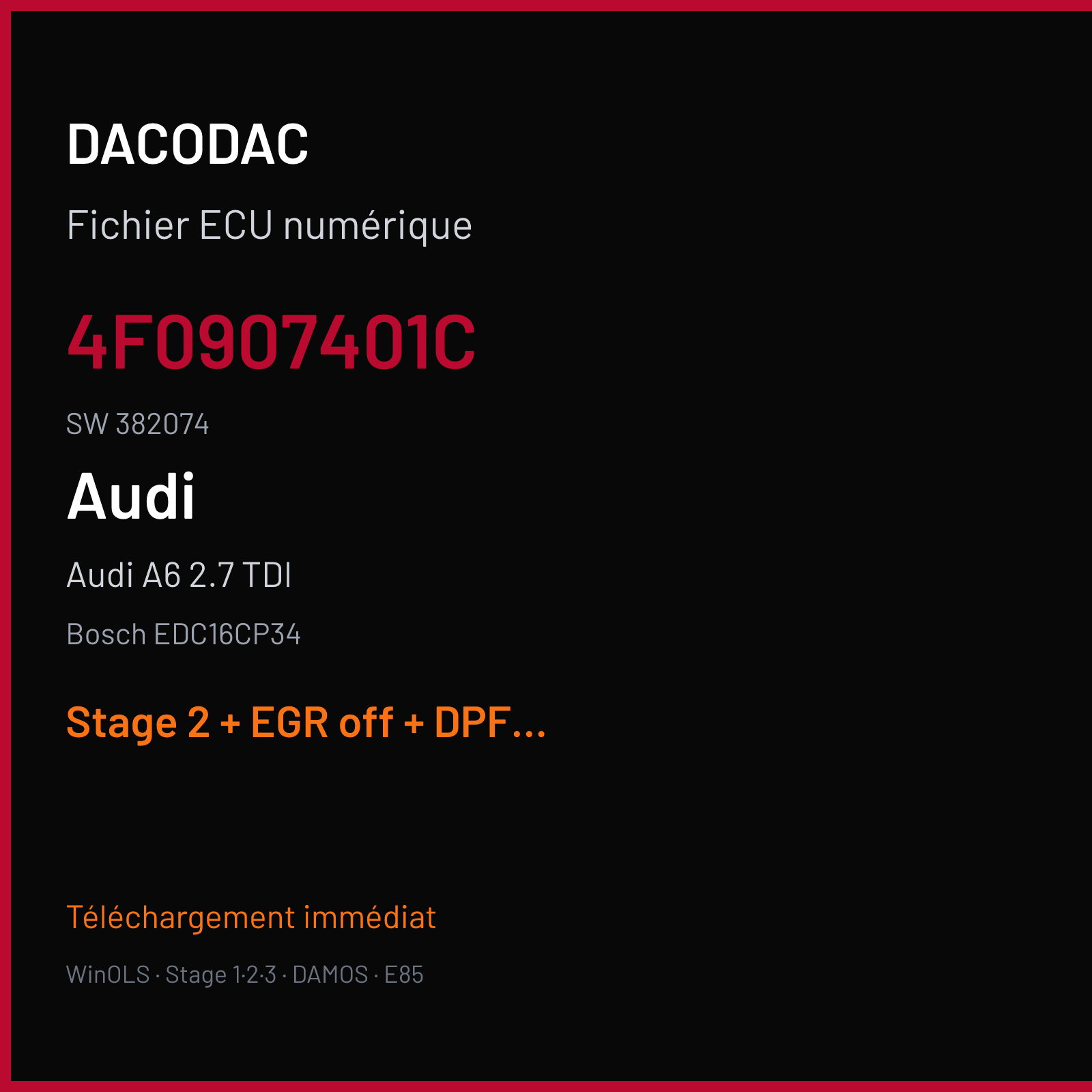 Audi A6 2.7 TDI (2006) — Bosch EDC16CP34 — 4F0907401C · 382074 — Stage 2 + EGR off + DPF off