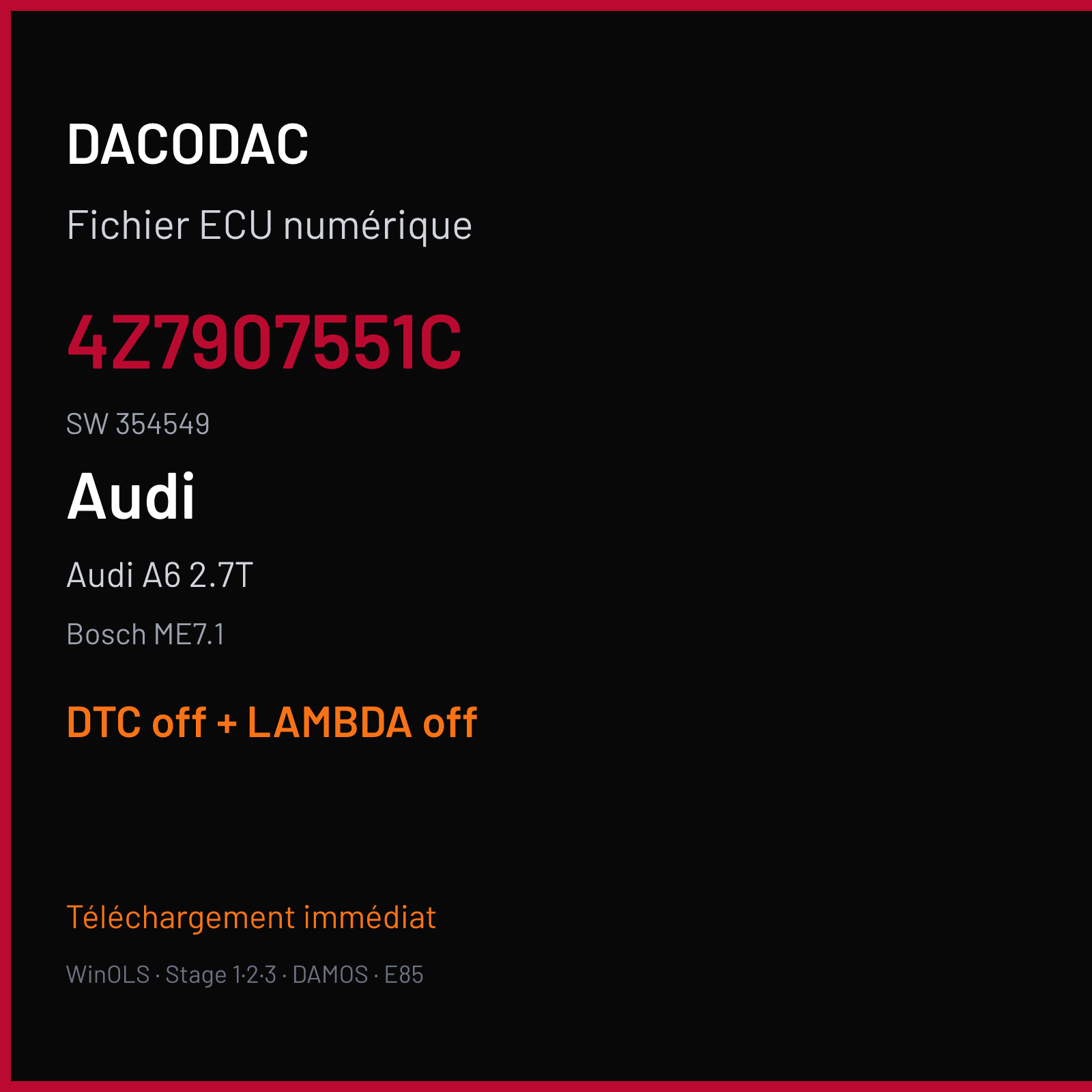 Audi A6 2.7T — Bosch ME7.1 — 4Z7907551C · 354549 — DTC off + LAMBDA off