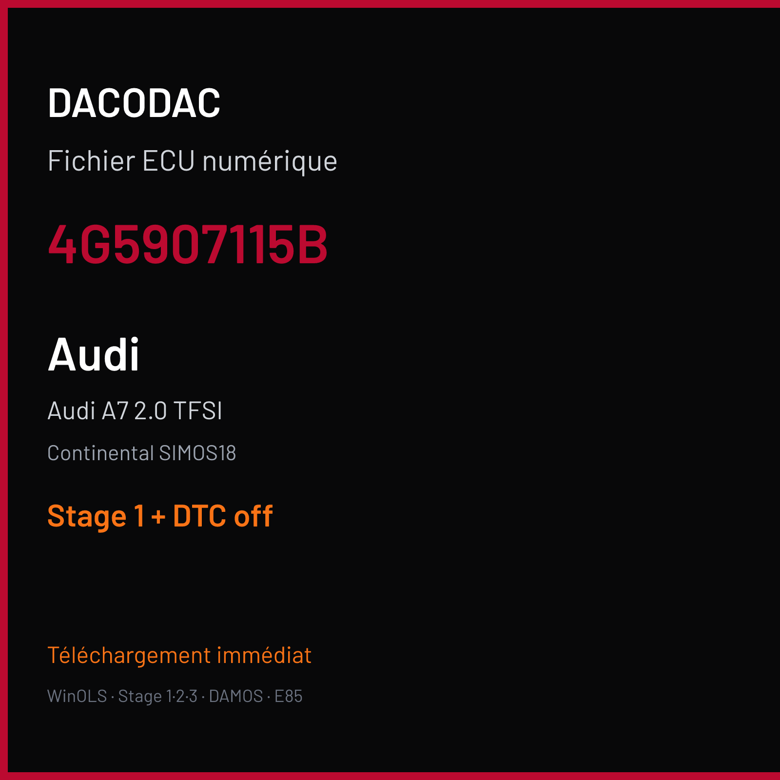Audi A7 2.0 TFSI — Continental SIMOS18 — 4G5907115B — Stage 1 + DTC off