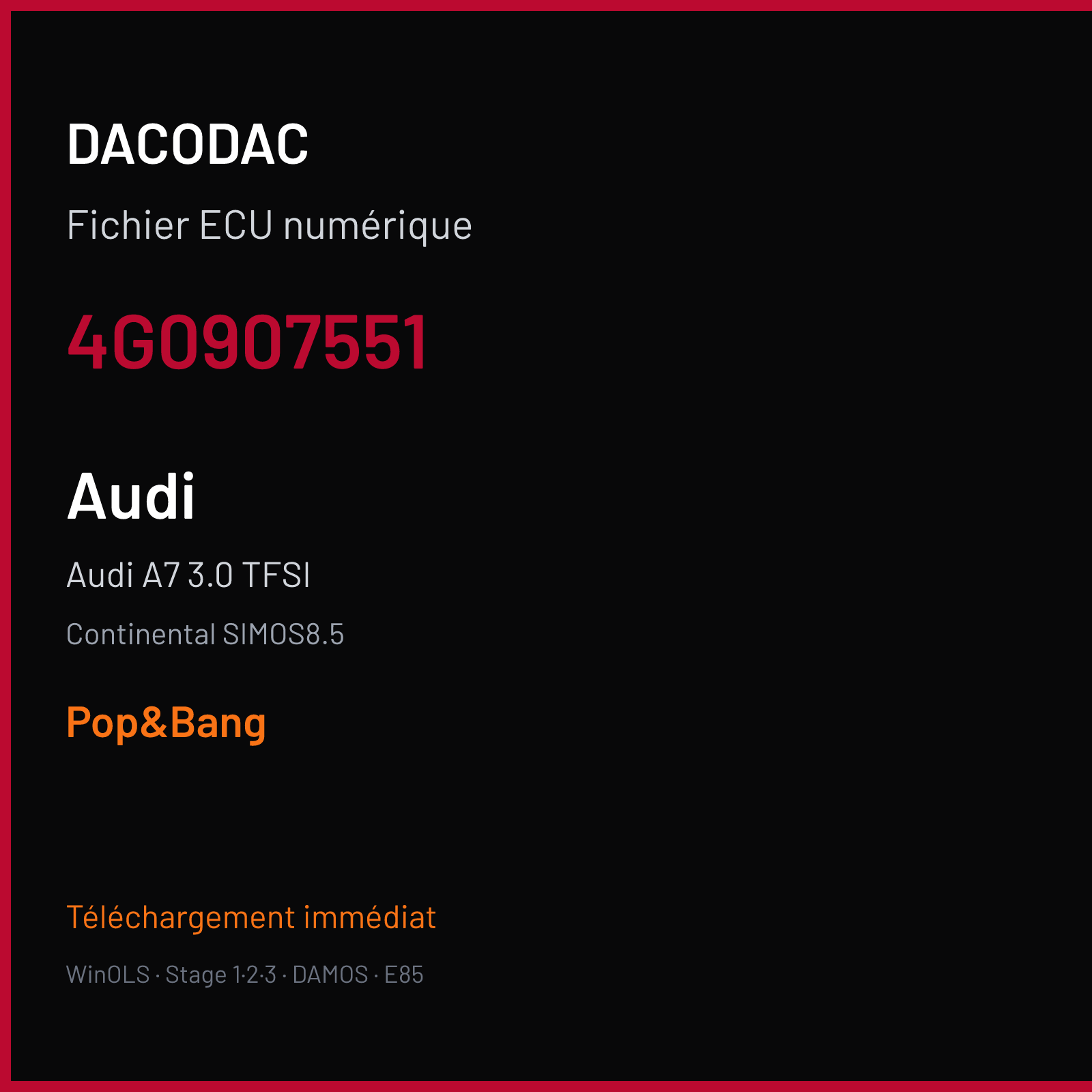 Audi A7 3.0 TFSI (2011) — Continental SIMOS8.5 — 4G0907551 — Pop&Bang