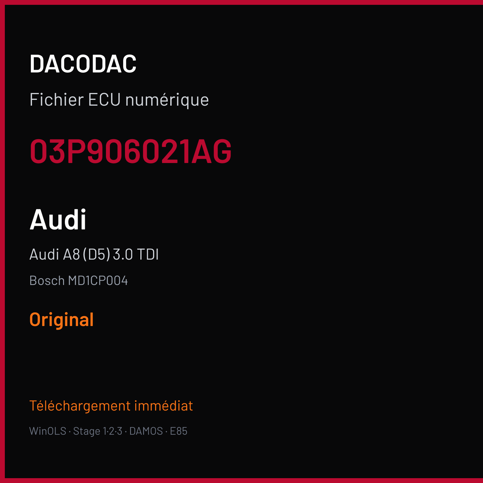 Audi A8 (D5) 3.0 TDI (2018) — Bosch MD1CP004 — 03P906021AG — Original