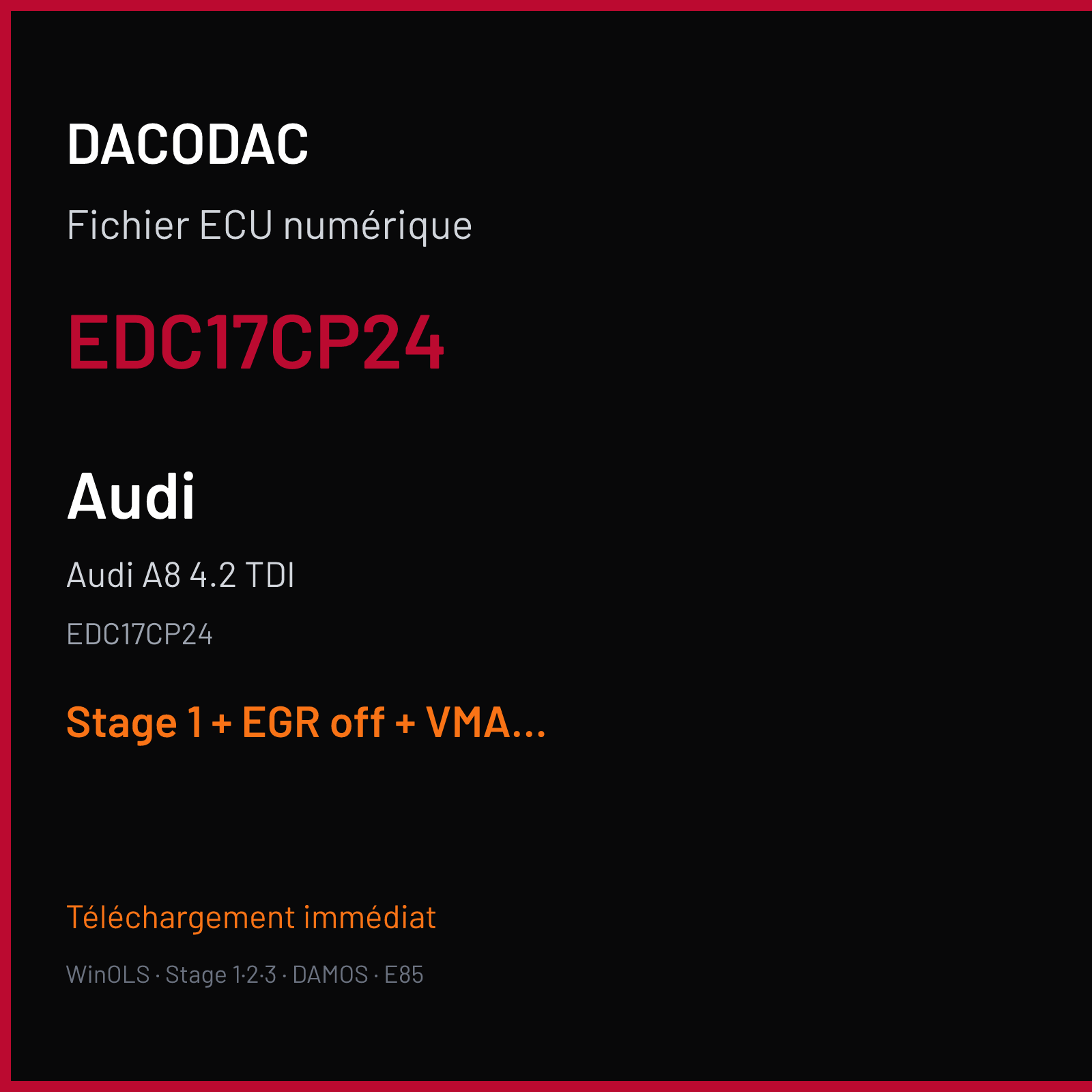 Audi A8 4.2 TDI (2011) — EDC17CP24 — EDC17CP24 — Stage 1 + EGR off + VMAX off