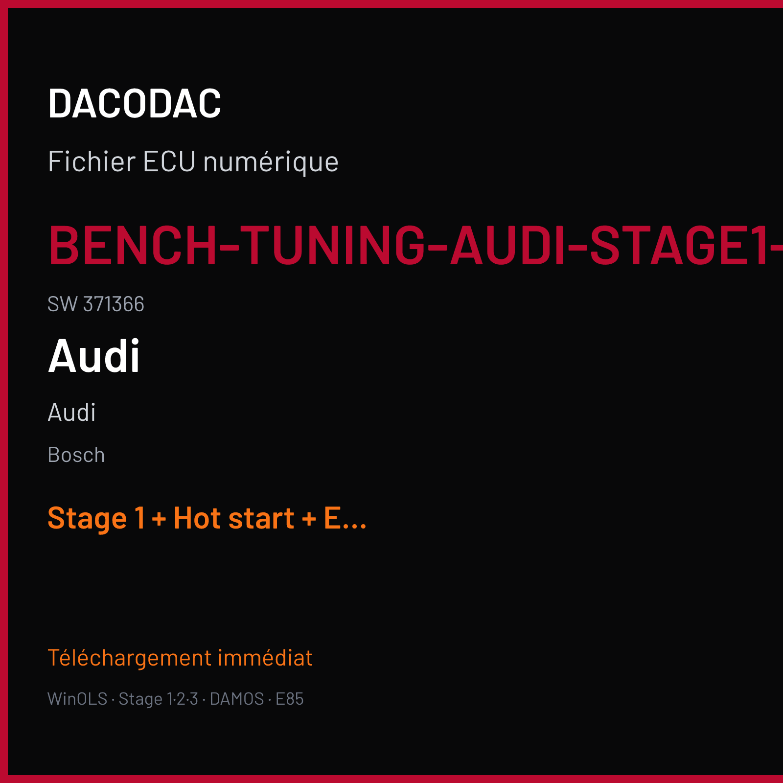 Audi — Bosch — BENCH-TUNING-AUDI-STAGE1-EGR-CHK-OK-HOTSTART-CHK-OK · 371366 — Stage 1 + Hot start + EGR off