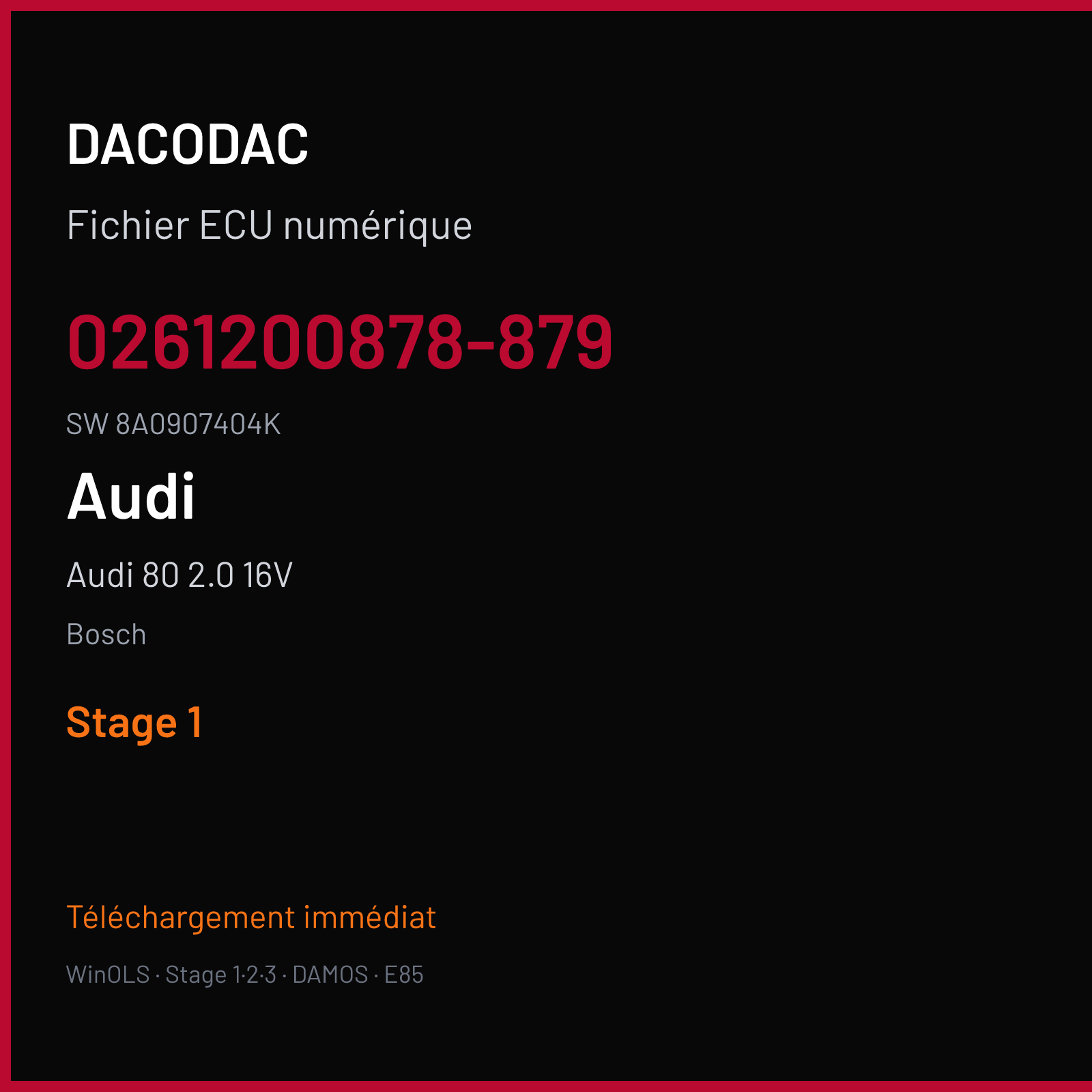 Audi 80 2.0 16V 140 ch (1992) — Bosch — 0261200878-879 · 8A0907404K · 358253 — Stage 1