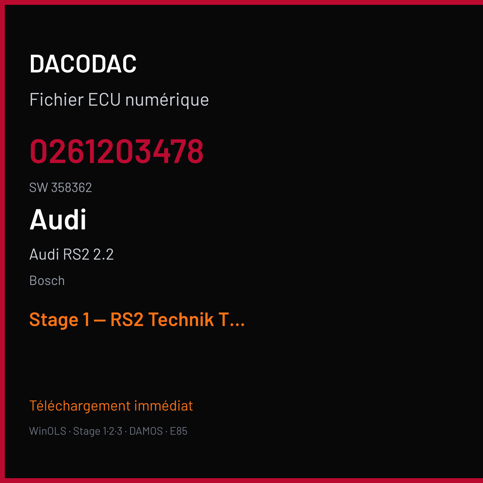 Audi RS2 2.2 (1995) — Bosch — 0261203478 · 358362 — Stage 1 — RS2 Technik TS Tuning verbaut Andreas Nehring