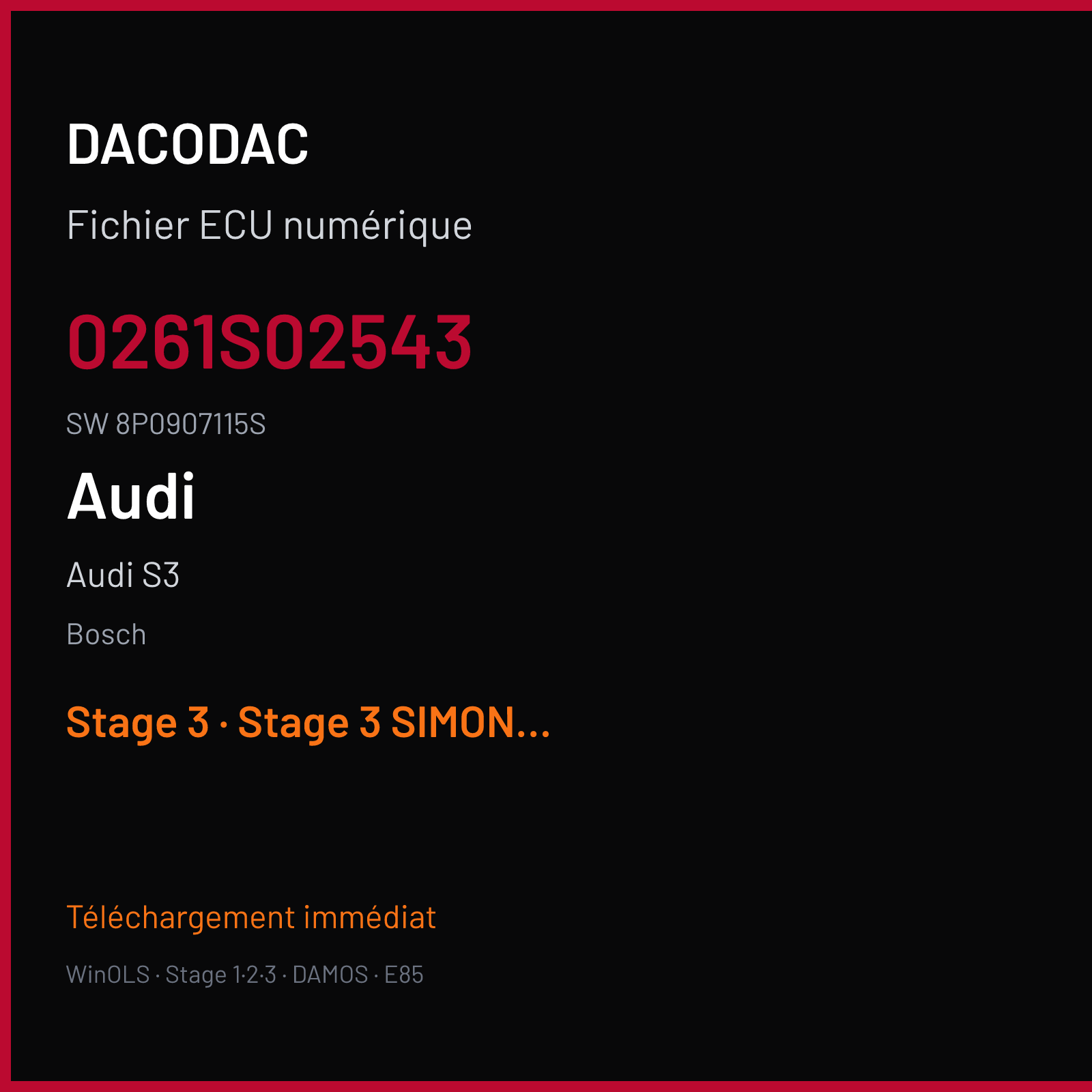 Audi S3 — Bosch — 0261S02543 · 8P0907115S · 386834 — Stage 3