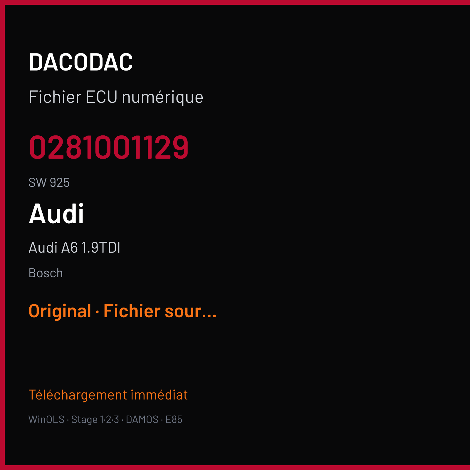 Audi A6 1.9TDI (2004) — Bosch — 0281001129 · 925 — Original