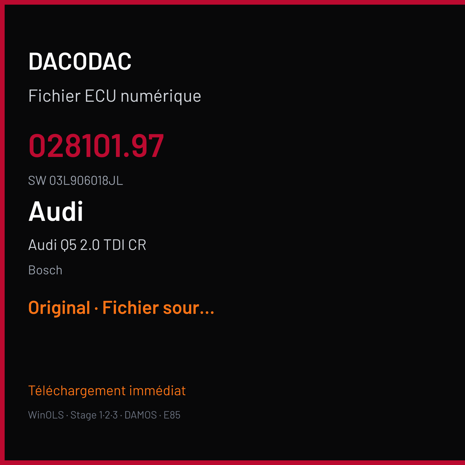 Audi Q5 2.0 TDI CR (2013) — Bosch — 028101.97 · 03L906018JL — Original