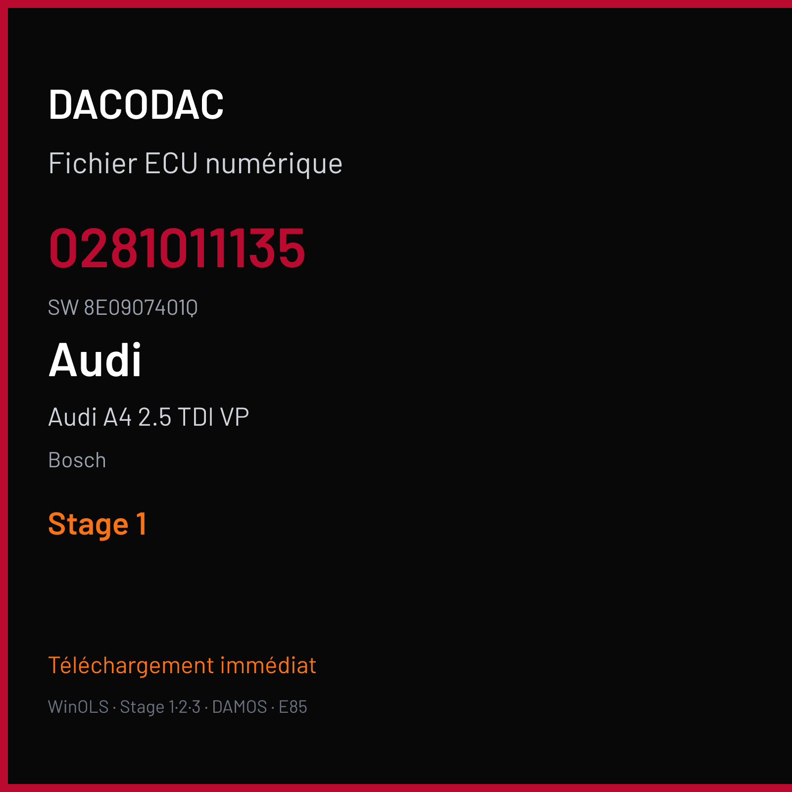 Audi A4 2.5 TDI VP 163 ch — Bosch — 0281011135 · 8E0907401Q · 366644 — Stage 1