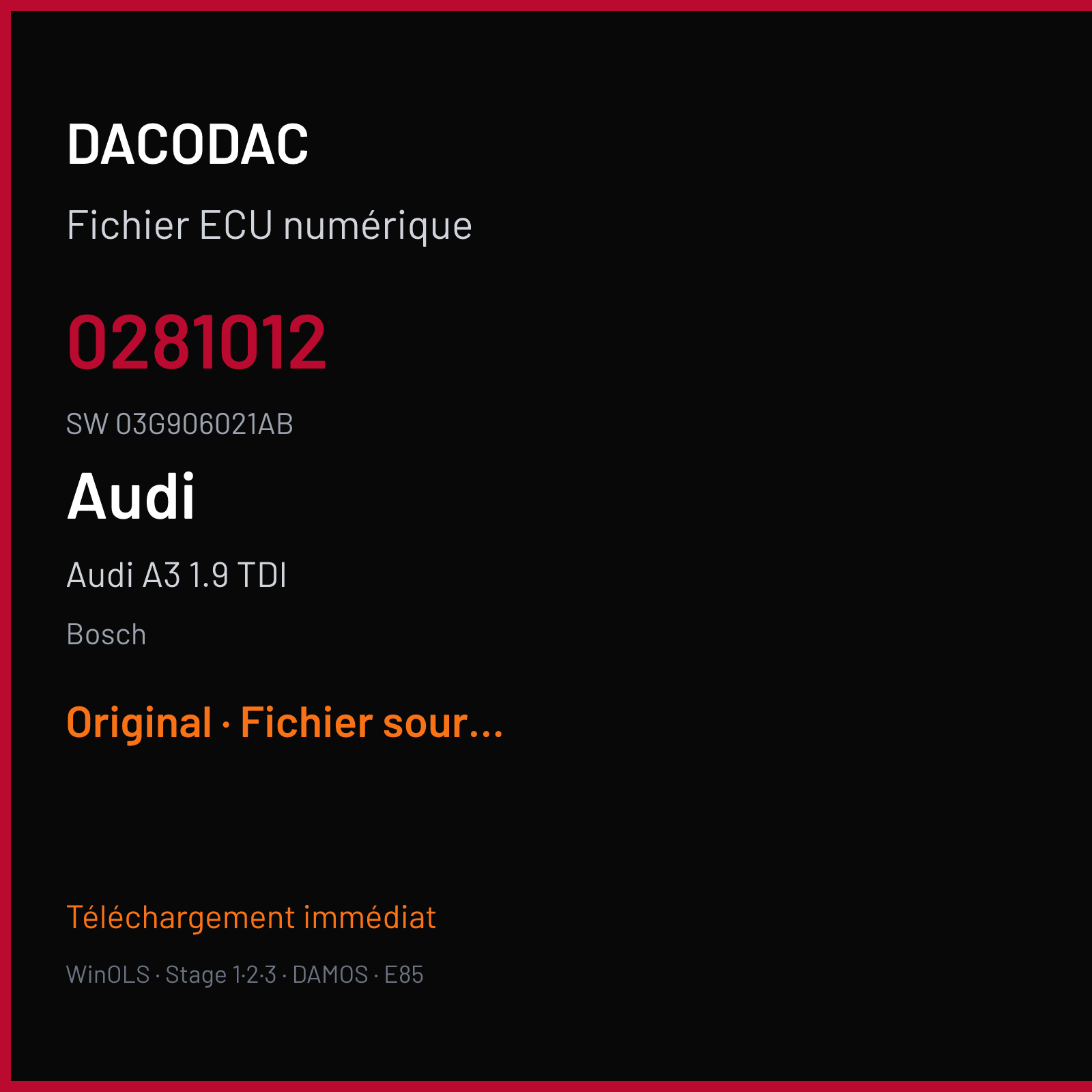 Audi A3 1.9 TDI (2006) — Bosch — 0281012 · 03G906021AB — Original