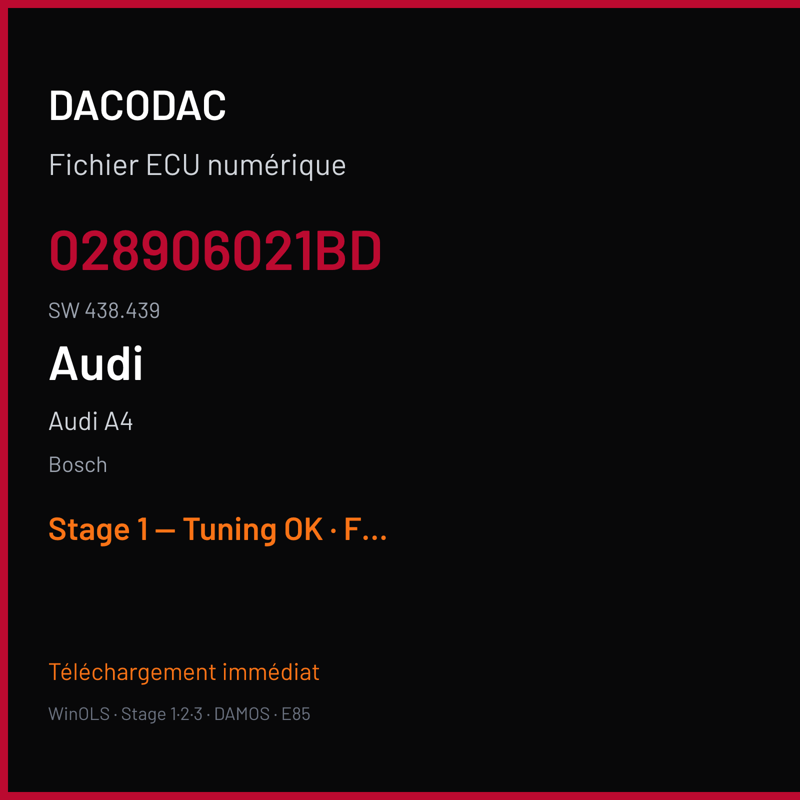 Audi A4 — Bosch — 028906021BD · 438.439 — Stage 1 — Tuning OK
