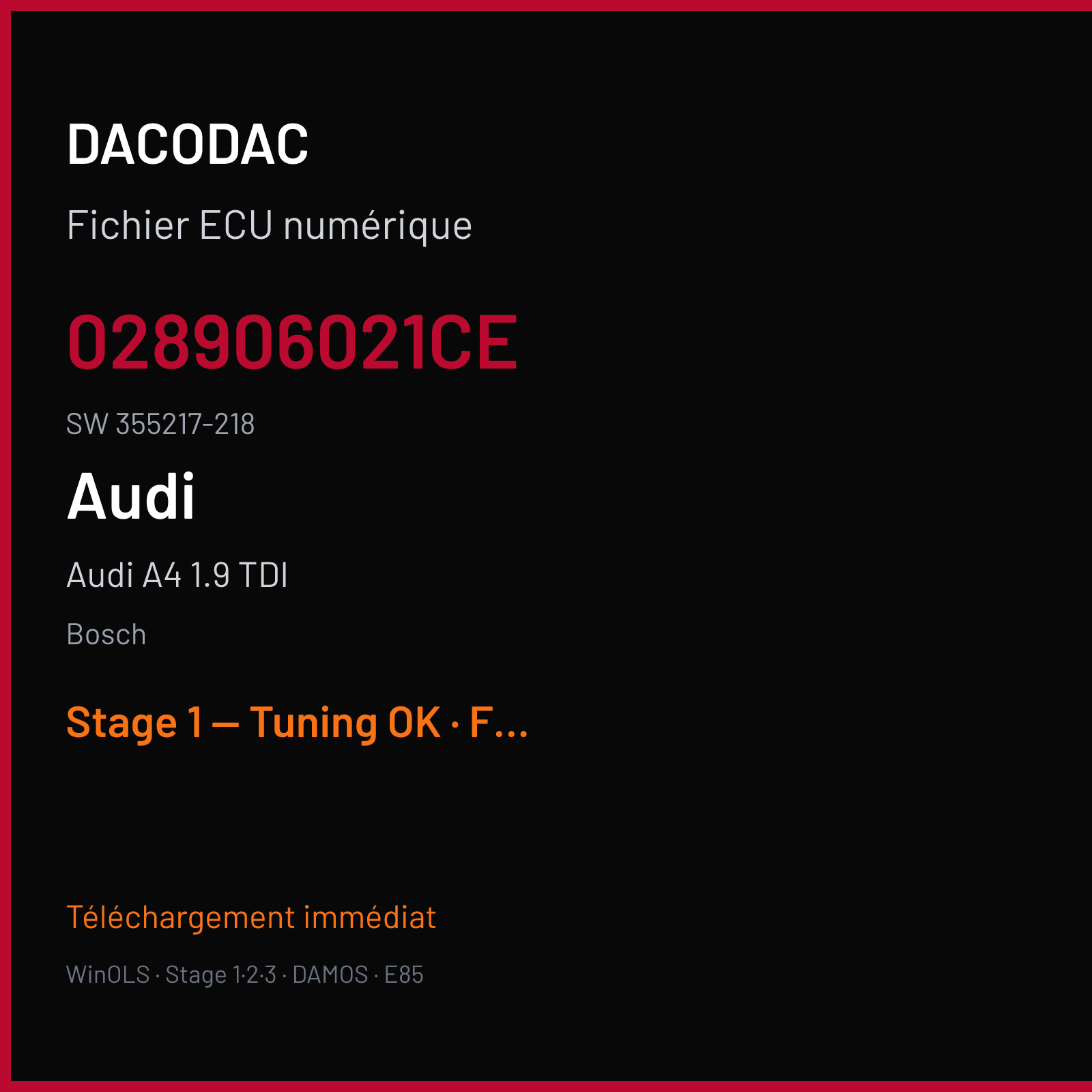 Audi A4 1.9 TDI (1997) — Bosch — 028906021CE · 355217-218 — Stage 1 — Tuning OK